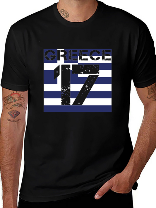Greece 17 Graphic Tee - Black Cotton T-Shirt