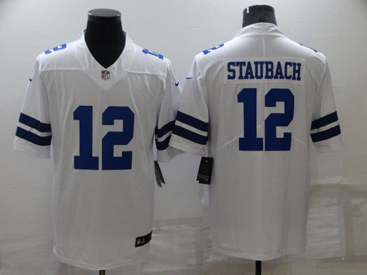 Men's Dallas Cowboys Roger Staubach #12 White Vapor Limited Jerseys