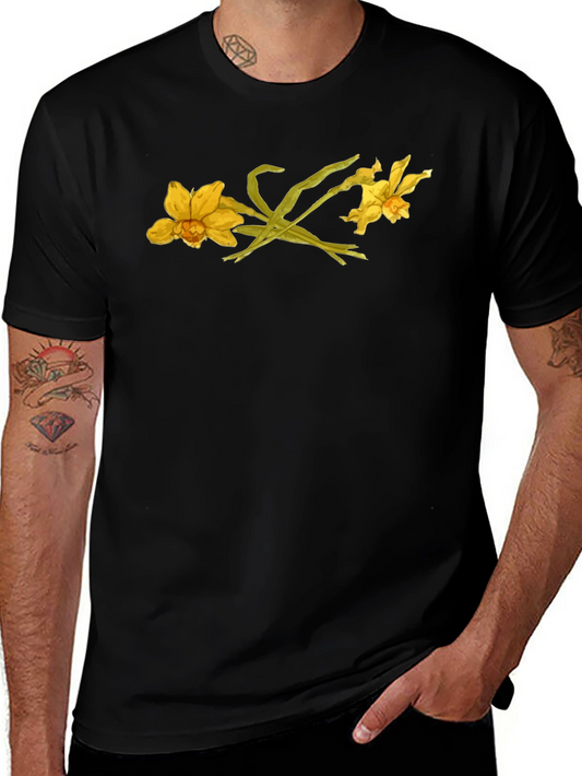 Floral Graphic Black T-Shirt - Daffodil Design