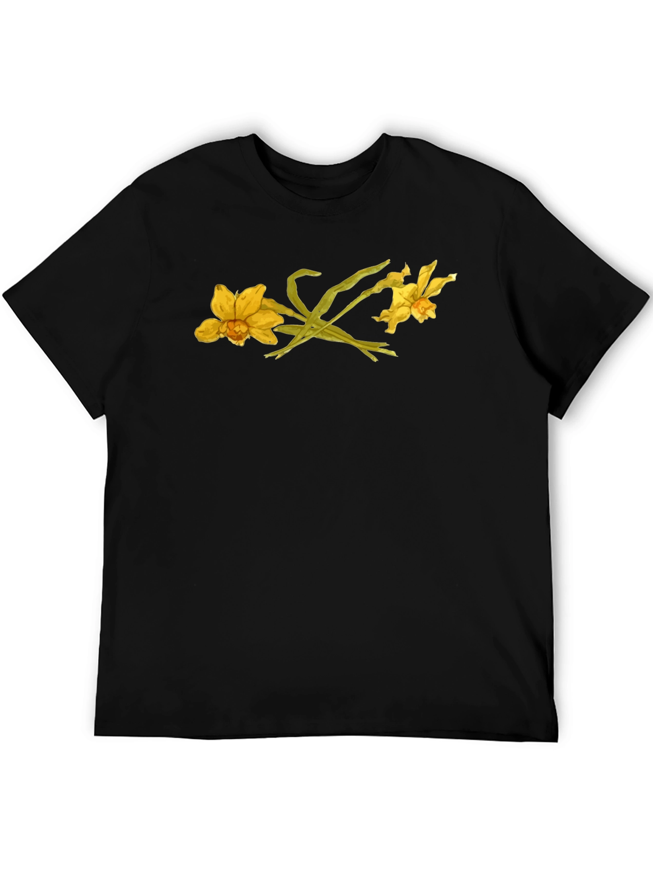 Floral Graphic Black T-Shirt - Daffodil Design