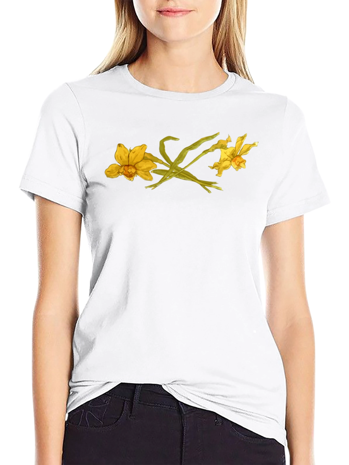 Floral Graphic Black T-Shirt - Daffodil Design