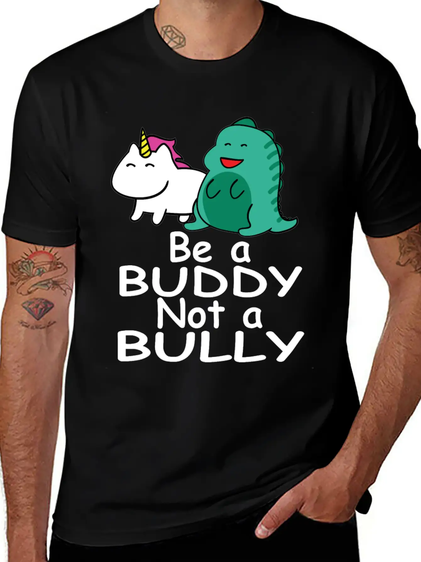 Be A Buddy Not A Bully Mythical Creatures Anti Comfortable Minimalist Graphic Tee – Summer Style Essential