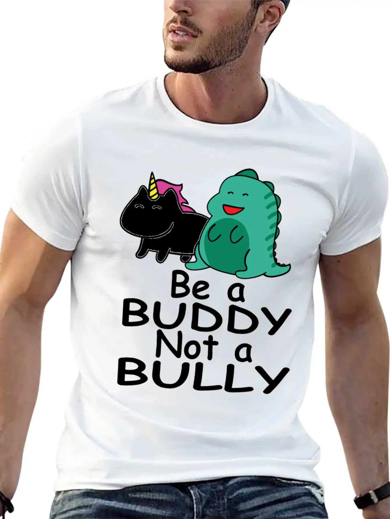 Be A Buddy Not A Bully Mythical Creatures Anti Comfortable Minimalist Graphic Tee – Summer Style Essential