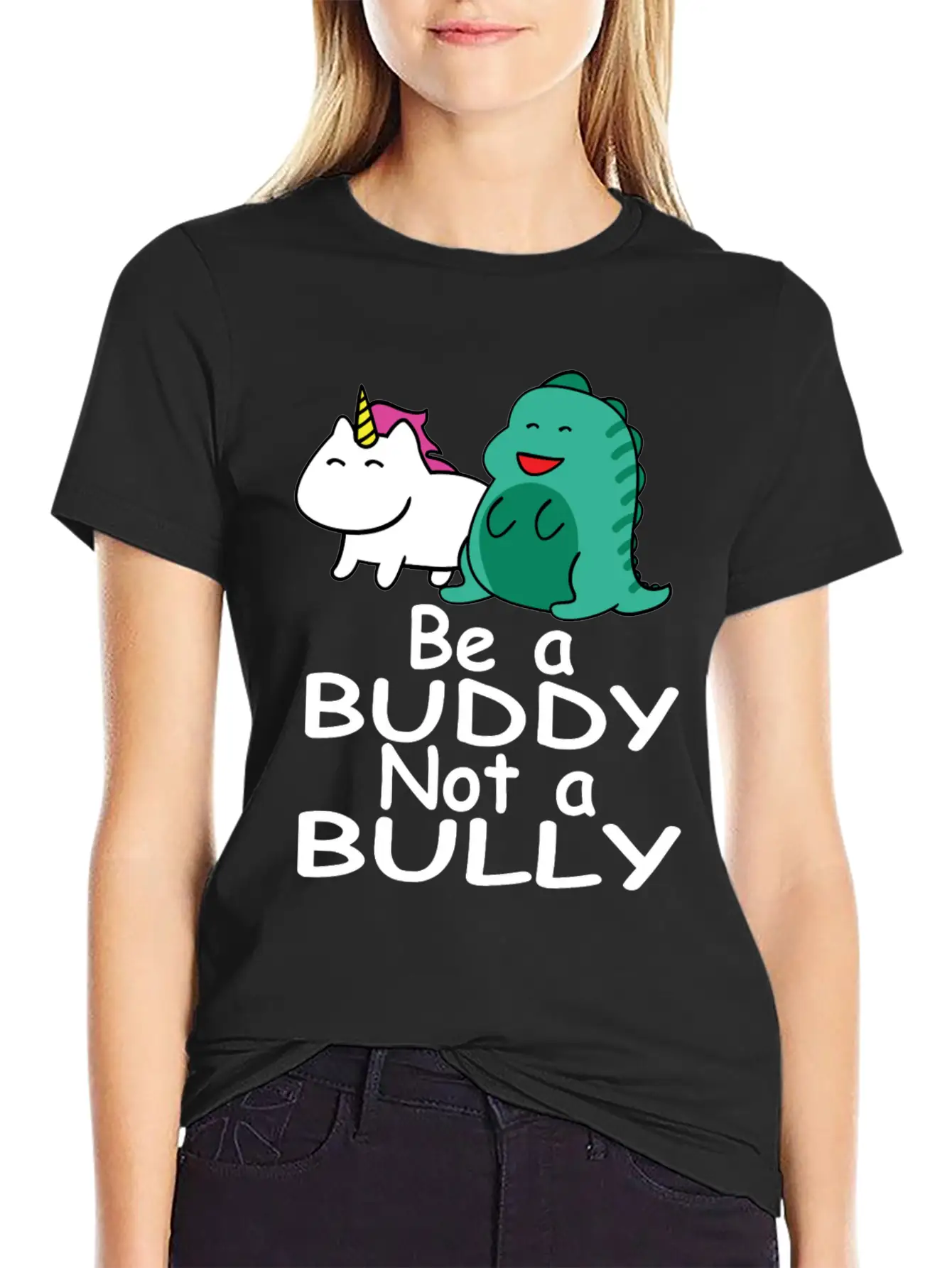 Be A Buddy Not A Bully Mythical Creatures Anti Comfortable Minimalist Graphic Tee – Summer Style Essential