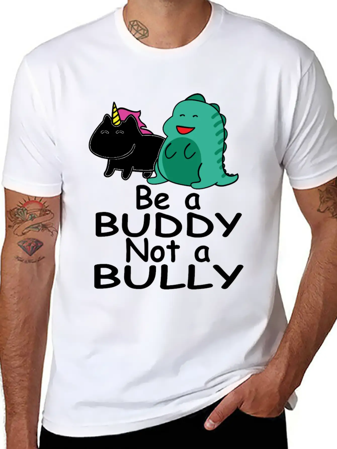 Be A Buddy Not A Bully Mythical Creatures Anti Comfortable Minimalist Graphic Tee – Summer Style Essential