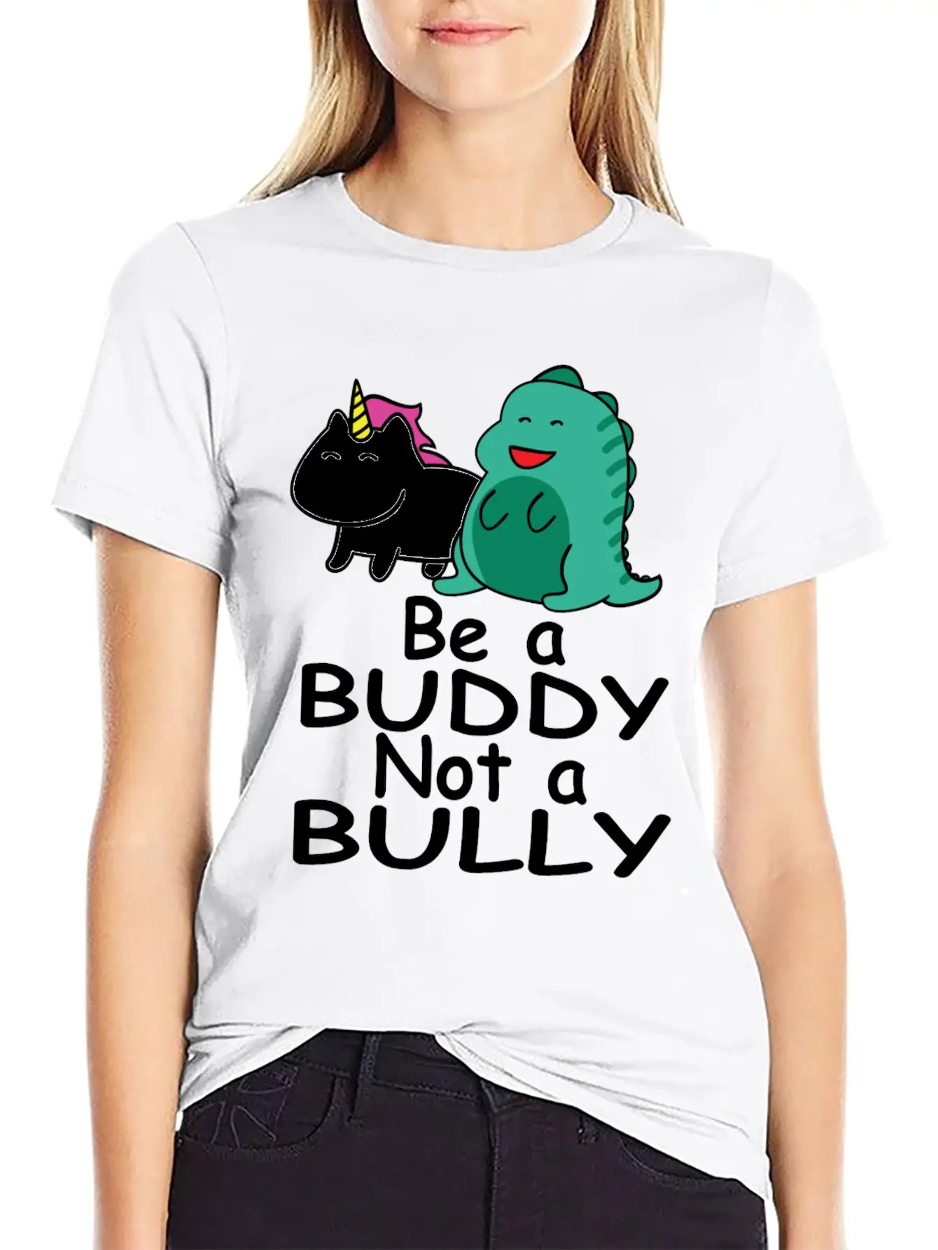 Be A Buddy Not A Bully Mythical Creatures Anti Comfortable Minimalist Graphic Tee – Summer Style Essential