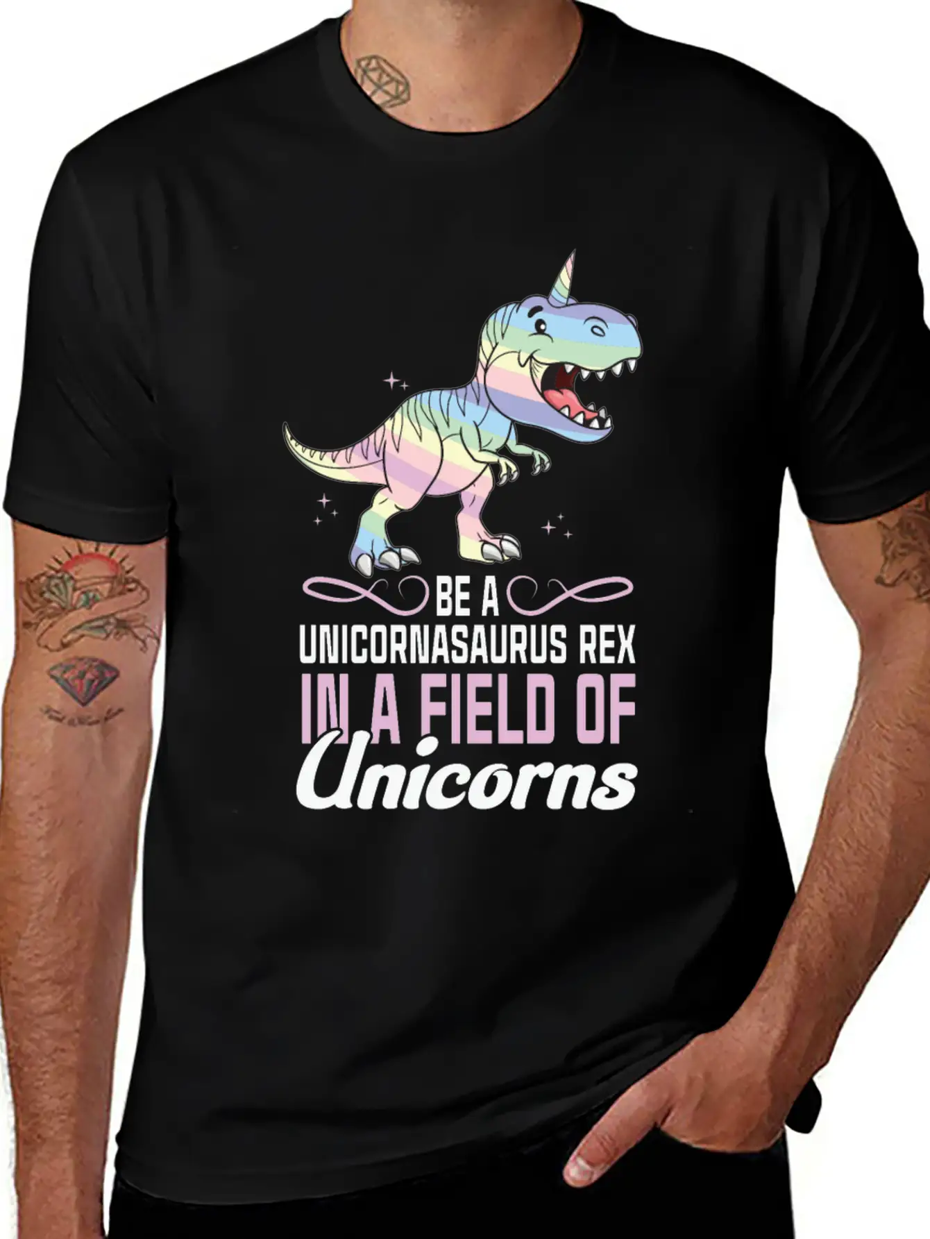 Be A Unicornasaurus Rex In A Field Of Unicorns Stylish Everyday T-Shirt – Unisex Basic Cotton Tee