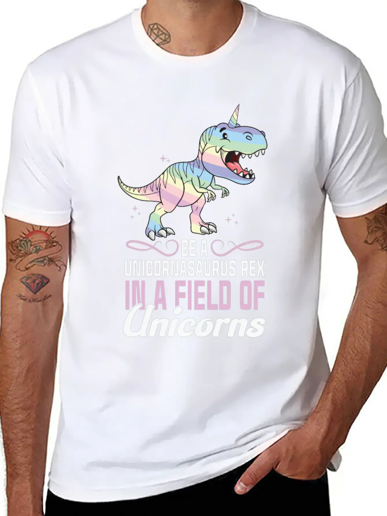 Be A Unicornasaurus Rex In A Field Of Unicorns Stylish Everyday T-Shirt – Unisex Basic Cotton Tee