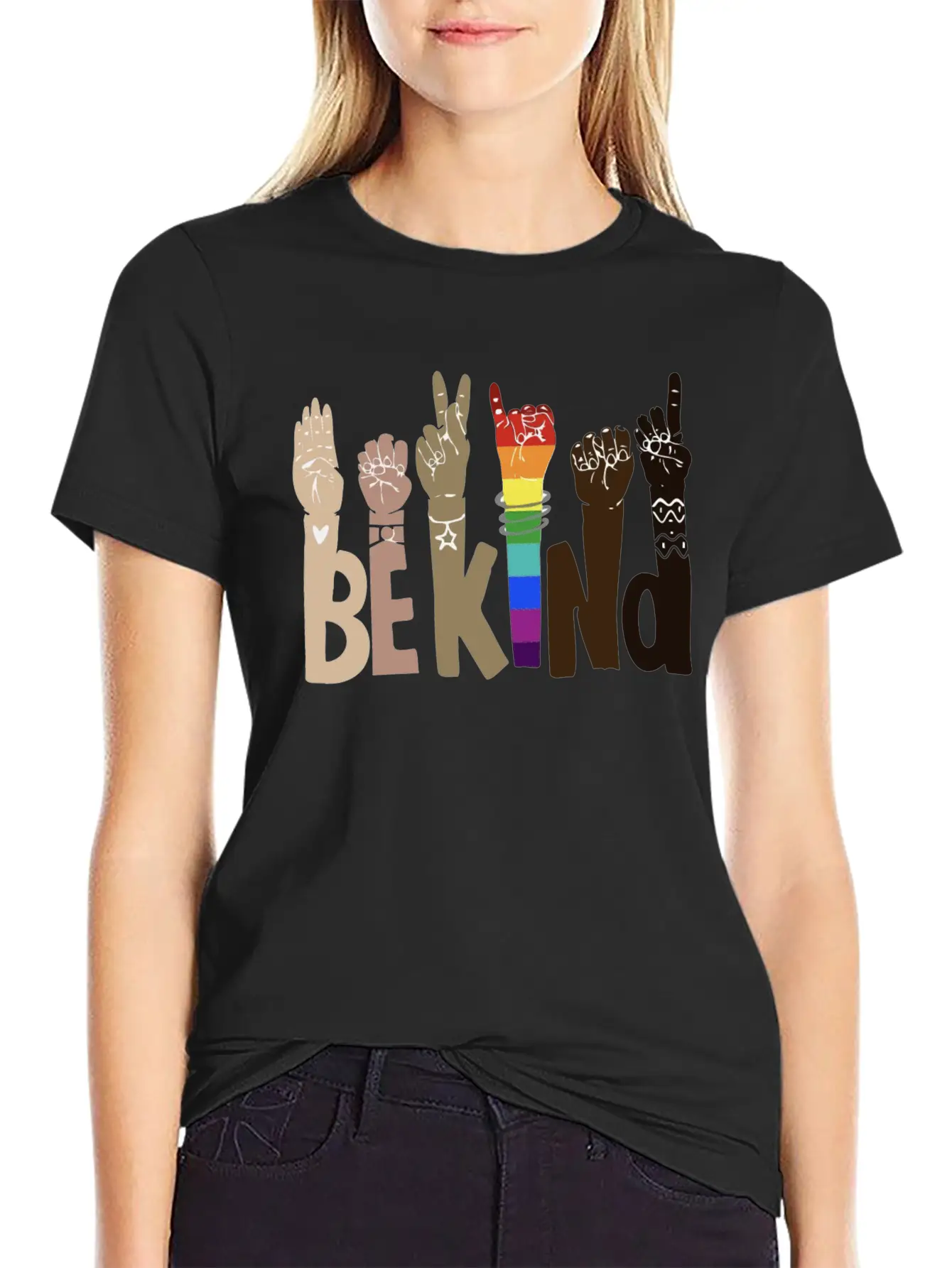 Be Kind Sign Language Shirt Be Kind Rainbow Essential Unisex Summer Tee – Soft Cotton Casual Fit