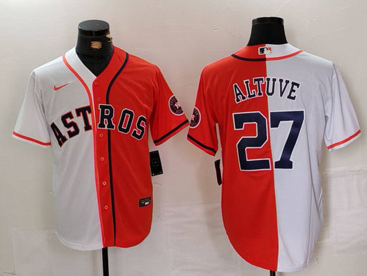 Men's Houston Astros Jose Altuve #27 White/Orange Limited Player Jerseys