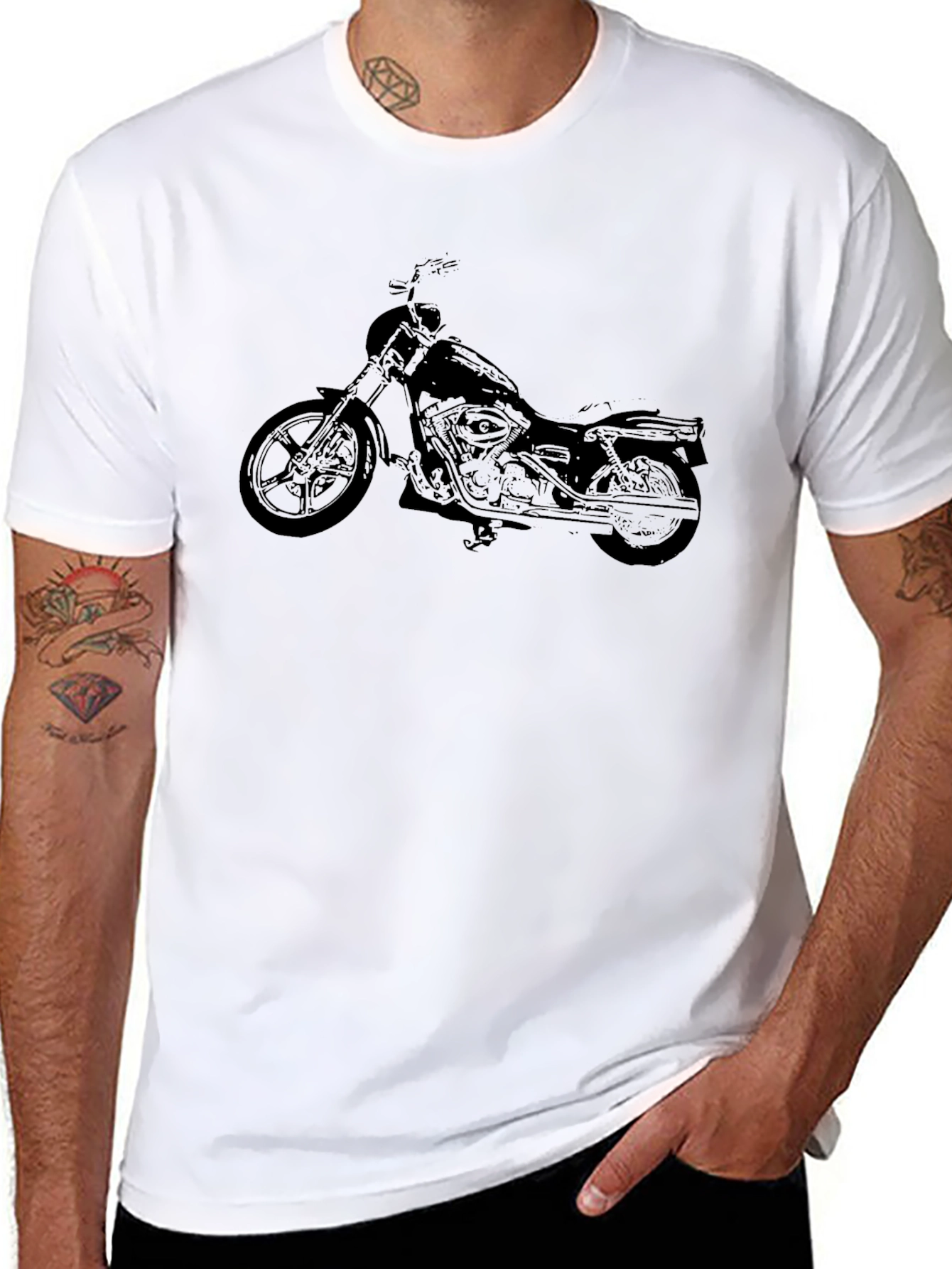 Mens Black Motorcycle Graphic T-Shirt