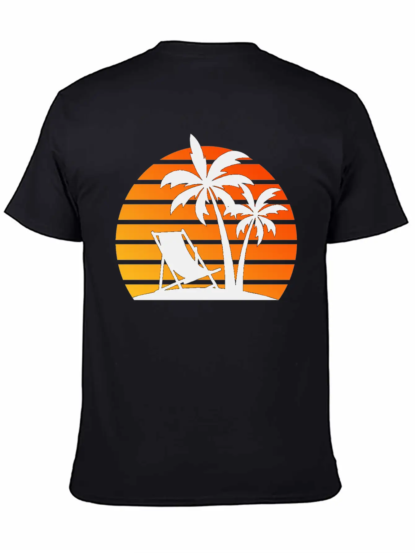 Beach Chair Palm Trees Sunset Black Timeless Short Sleeve Tee – Comfy And Minimalist Design