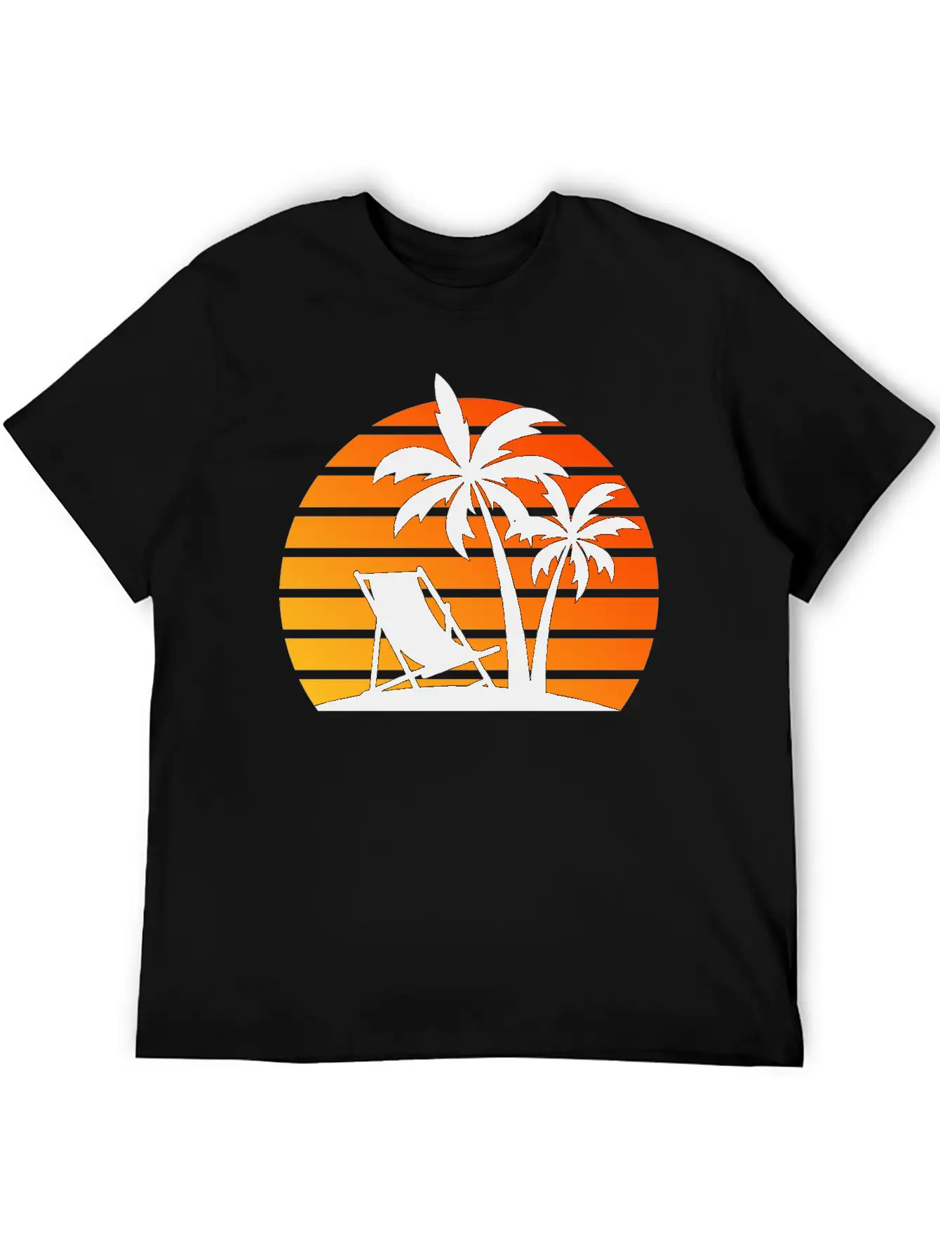 Beach Chair Palm Trees Sunset Black Timeless Short Sleeve Tee – Comfy And Minimalist Design