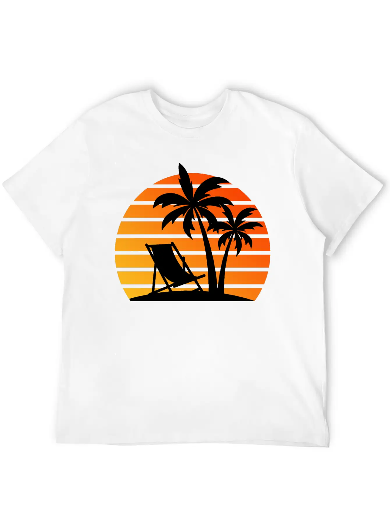 Beach Chair Palm Trees Sunset Black Timeless Short Sleeve Tee – Comfy And Minimalist Design