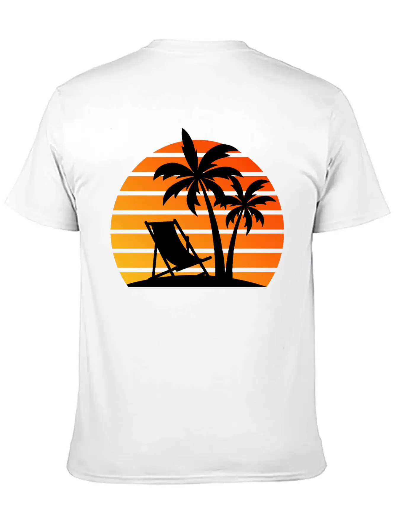 Beach Chair Palm Trees Sunset Black Timeless Short Sleeve Tee – Comfy And Minimalist Design