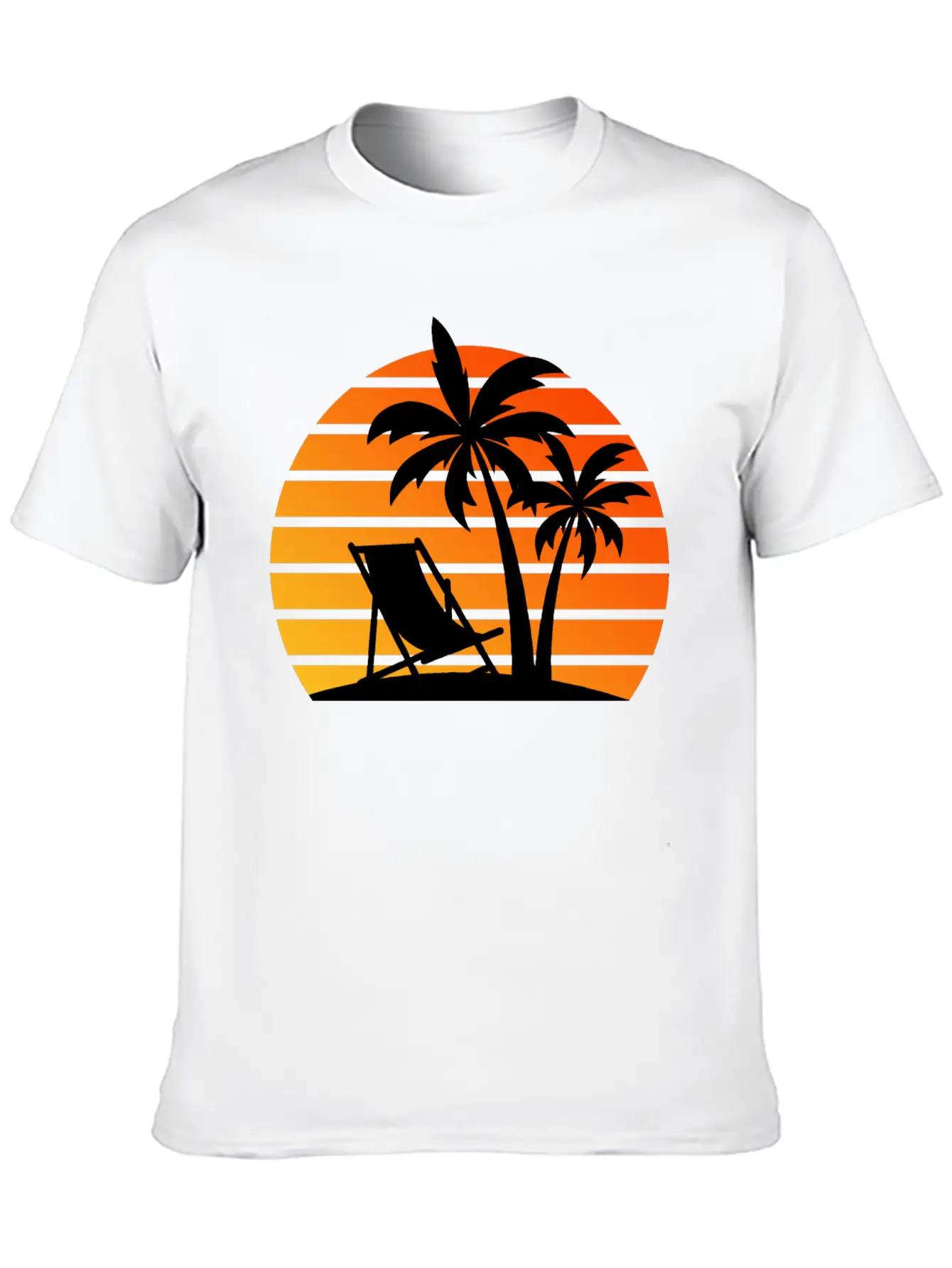 Beach Chair Palm Trees Sunset Black Timeless Short Sleeve Tee – Comfy And Minimalist Design