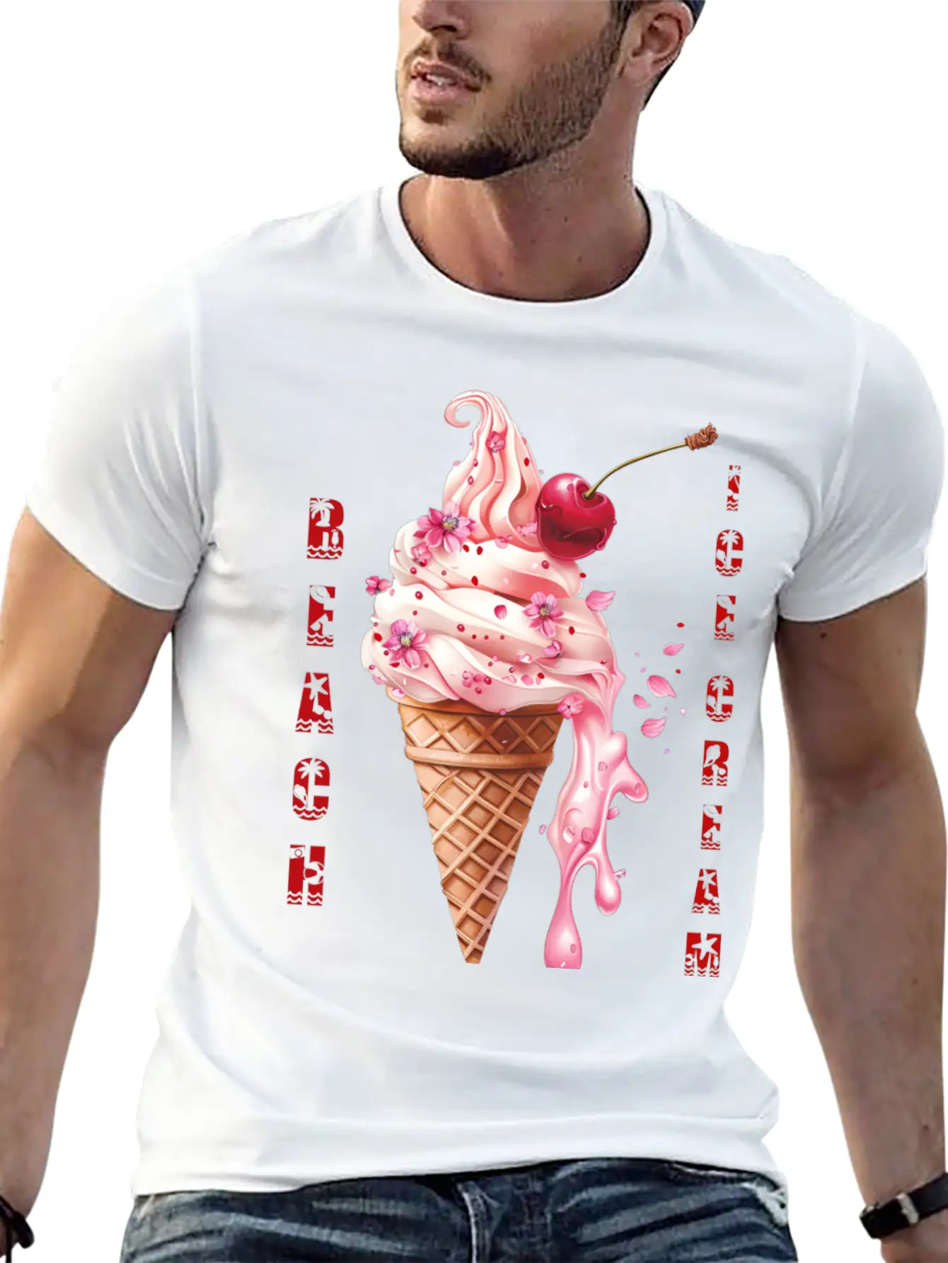 Beach Ice Cream Delight Stylish Everyday T-Shirt – Unisex Basic Cotton Tee