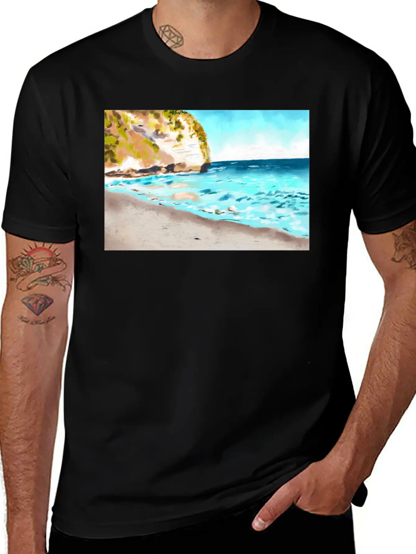 Beach Landscape On A Sunny Day Stylish Everyday T-Shirt – Unisex Basic Cotton Tee