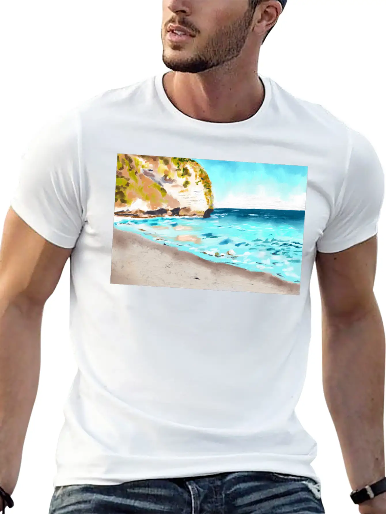 Beach Landscape On A Sunny Day Stylish Everyday T-Shirt – Unisex Basic Cotton Tee
