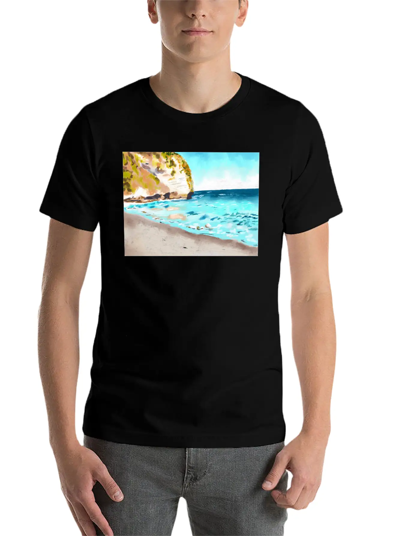 Beach Landscape On A Sunny Day Stylish Everyday T-Shirt – Unisex Basic Cotton Tee