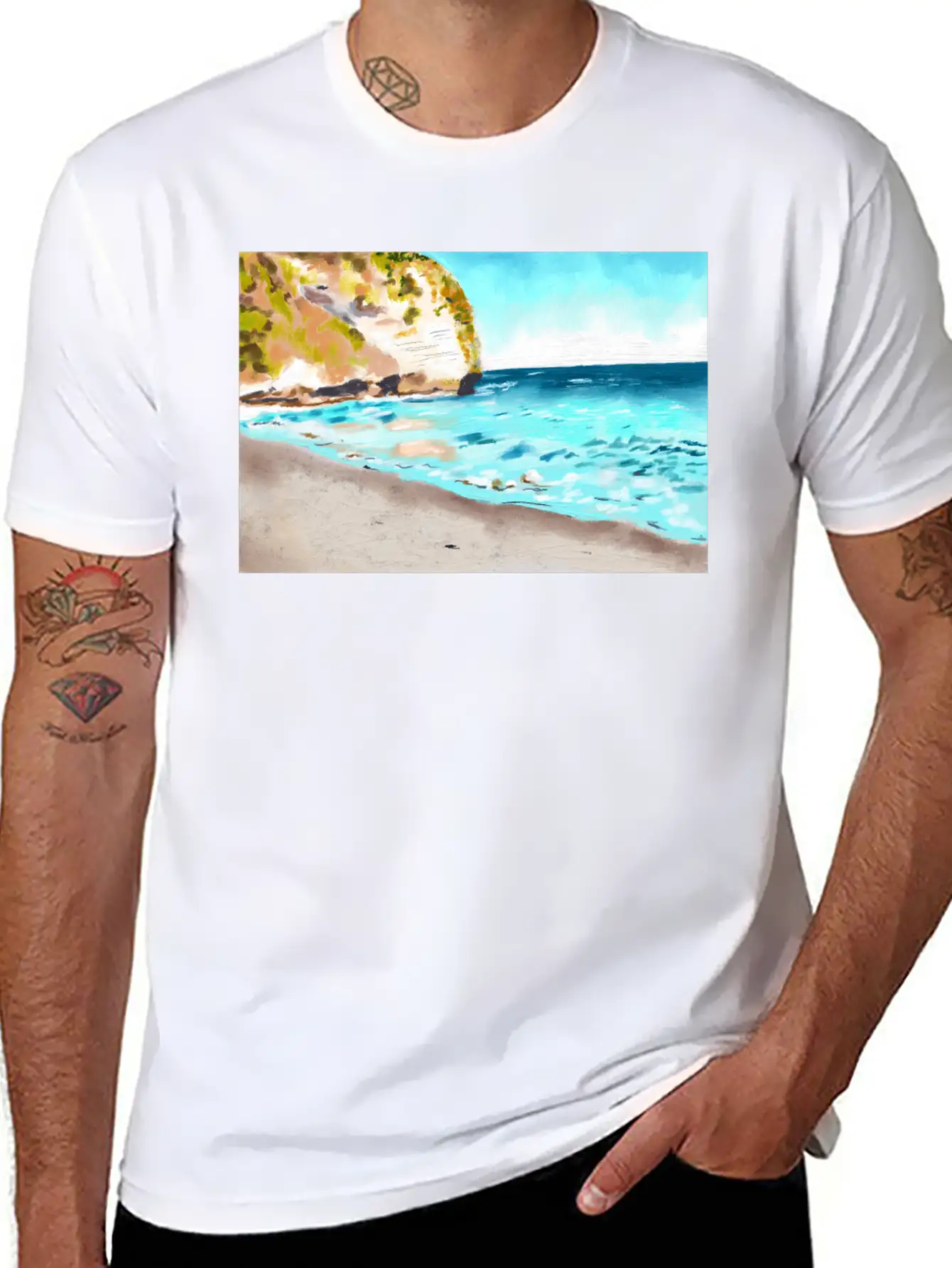 Beach Landscape On A Sunny Day Stylish Everyday T-Shirt – Unisex Basic Cotton Tee