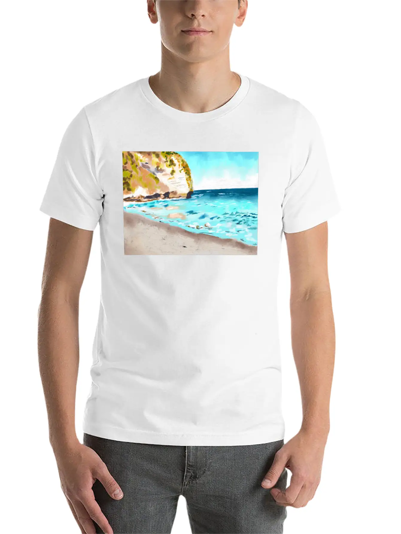 Beach Landscape On A Sunny Day Stylish Everyday T-Shirt – Unisex Basic Cotton Tee
