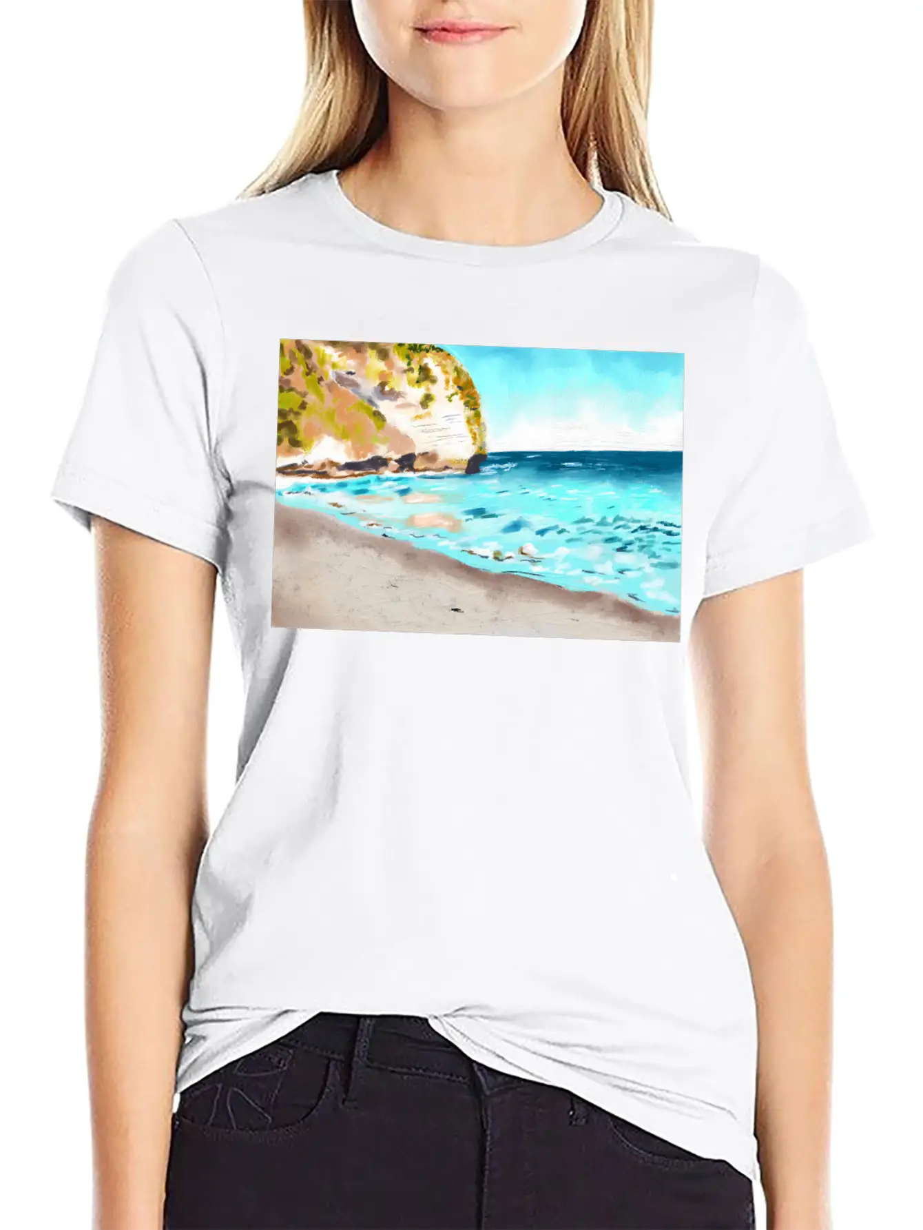Beach Landscape On A Sunny Day Stylish Everyday T-Shirt – Unisex Basic Cotton Tee