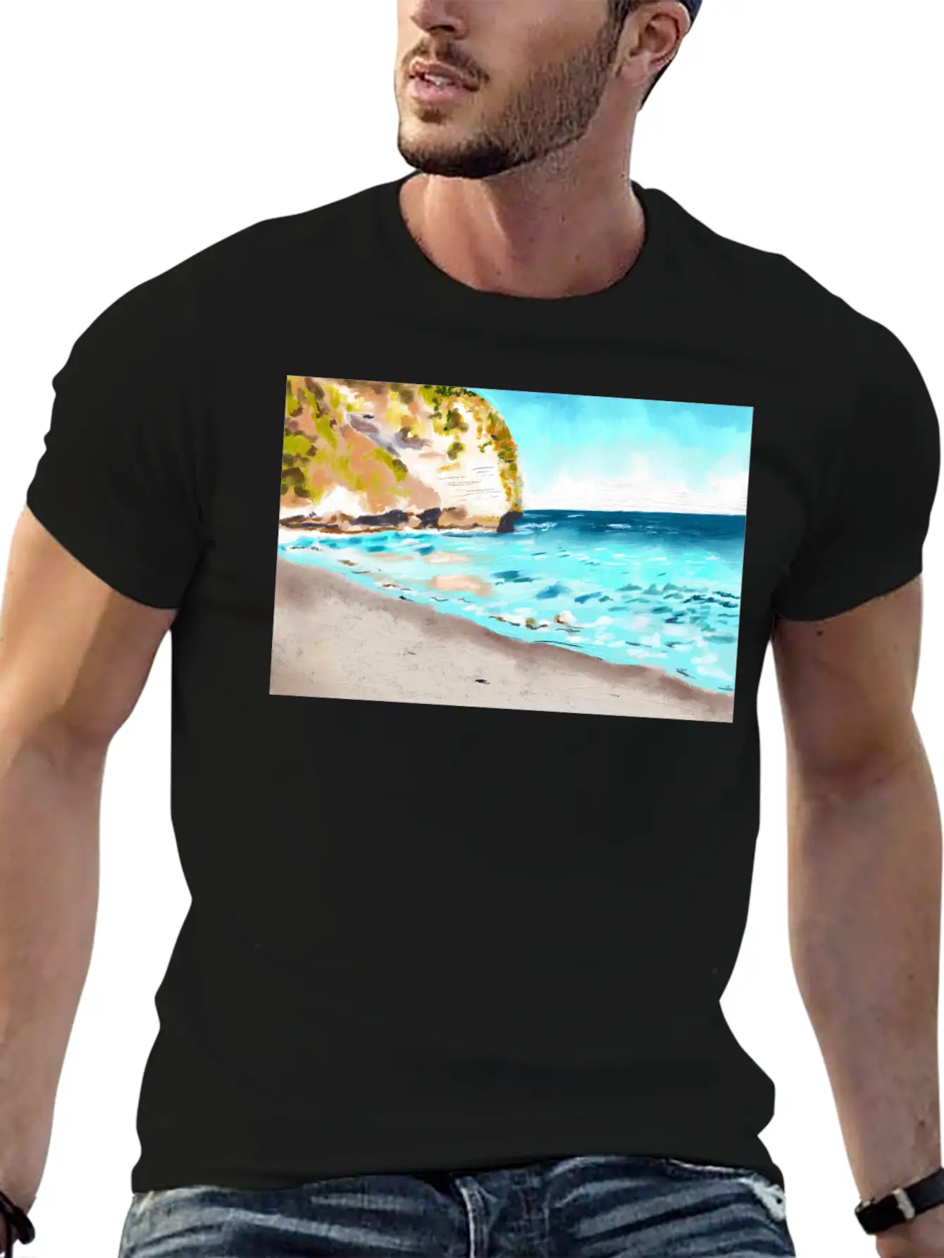 Beach Landscape On A Sunny Day Stylish Everyday T-Shirt – Unisex Basic Cotton Tee