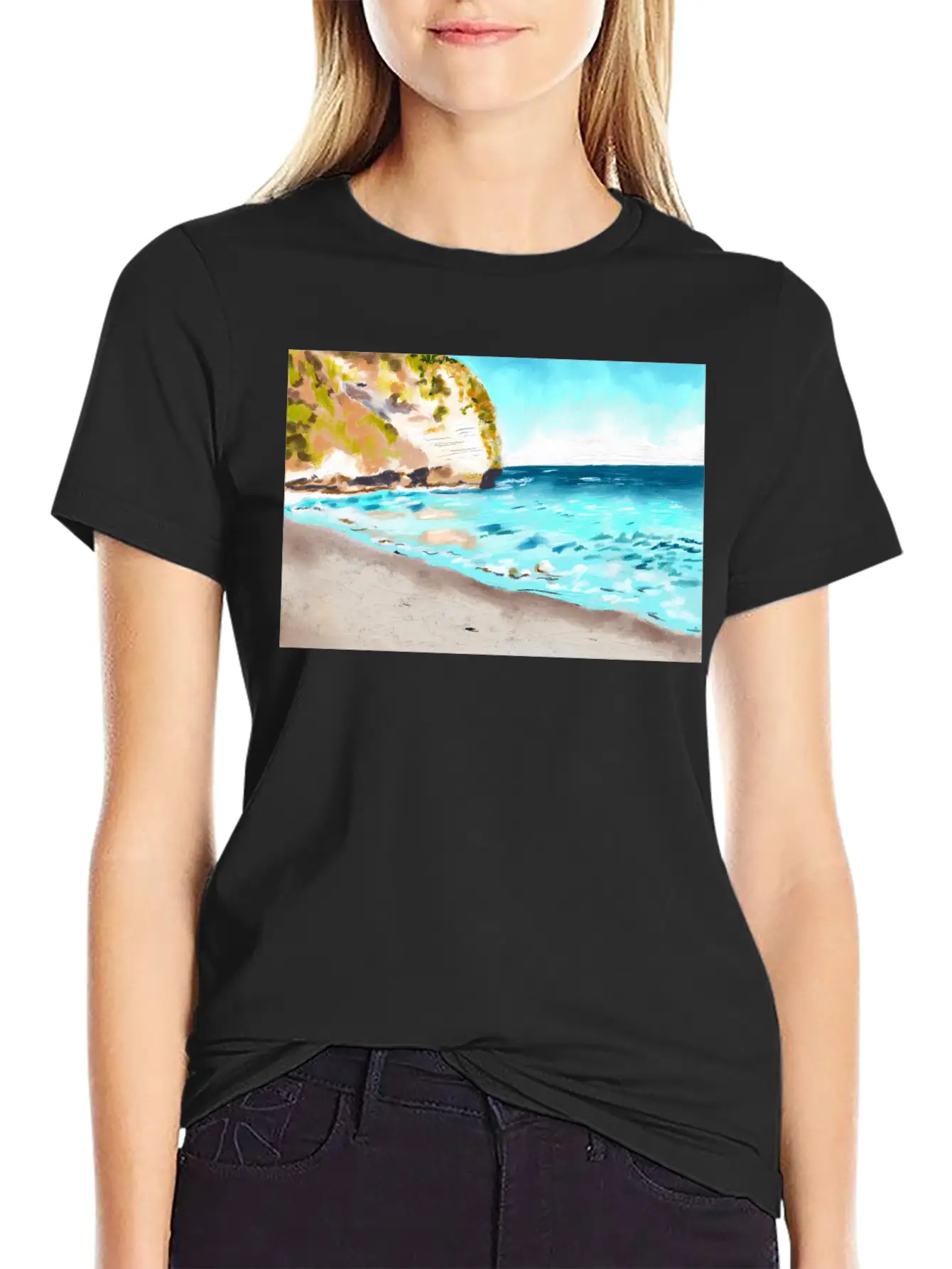 Beach Landscape On A Sunny Day Stylish Everyday T-Shirt – Unisex Basic Cotton Tee