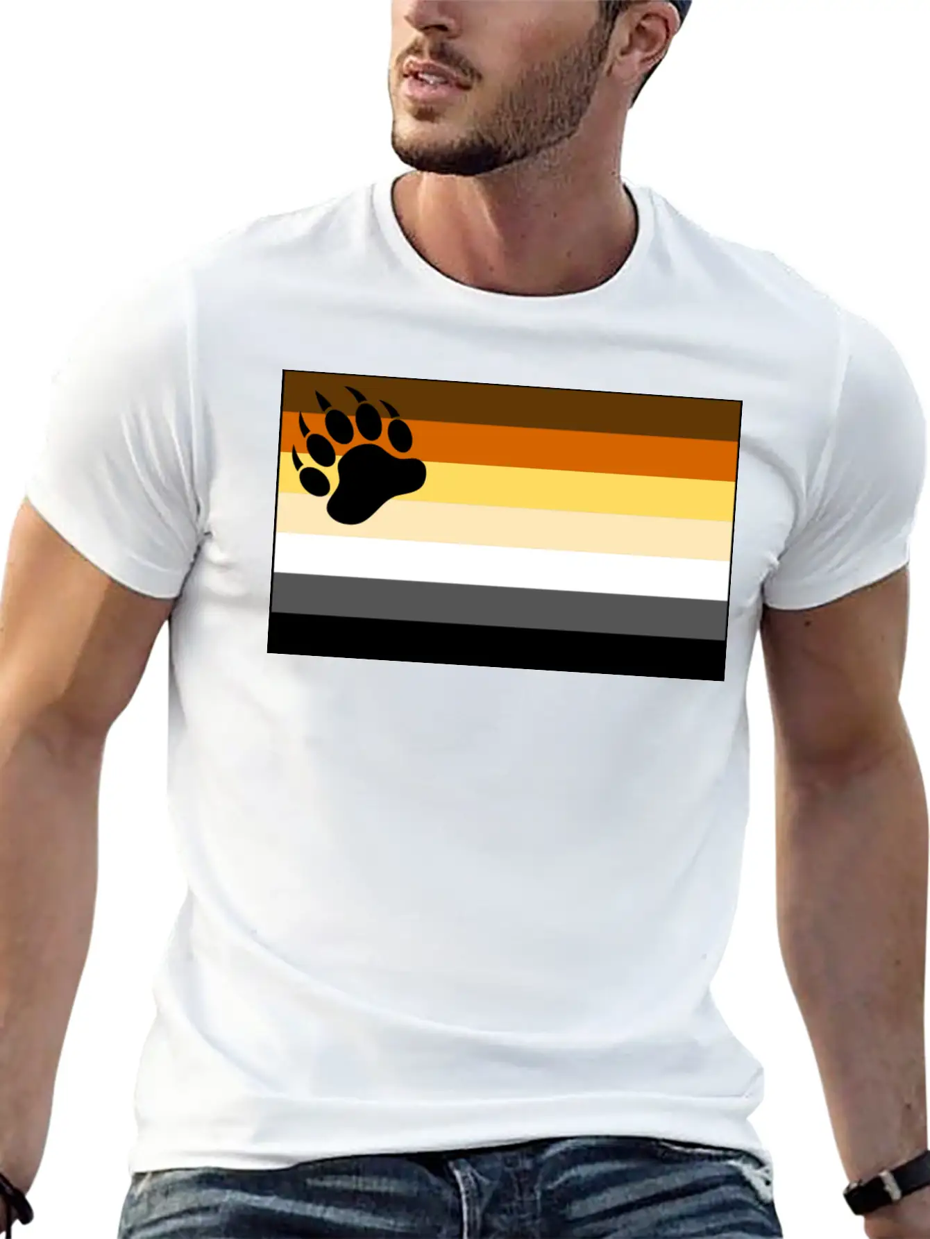 Bear Flag For White Backg Unisex Short Sleeve Soft Cotton T-Shirt – Casual Everyday Wear