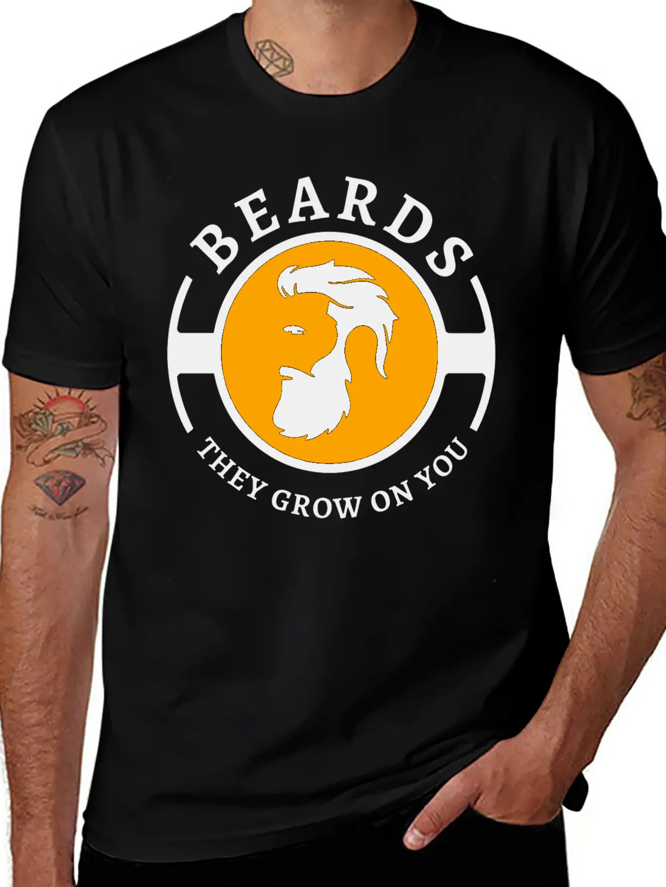 Beards, They Grow On You | Minimal Orange Design Unisex Short Sleeve Soft Cotton T-Shirt – Casual Everyday Wear