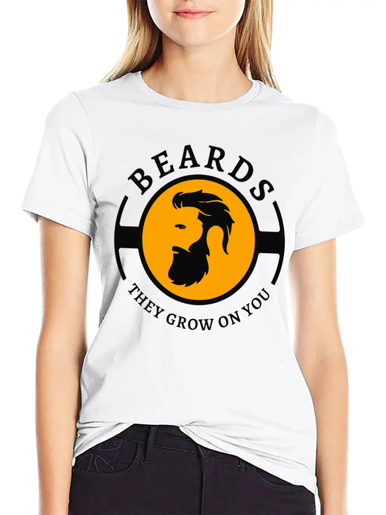 Beards, They Grow On You | Minimal Orange Design Unisex Short Sleeve Soft Cotton T-Shirt – Casual Everyday Wear