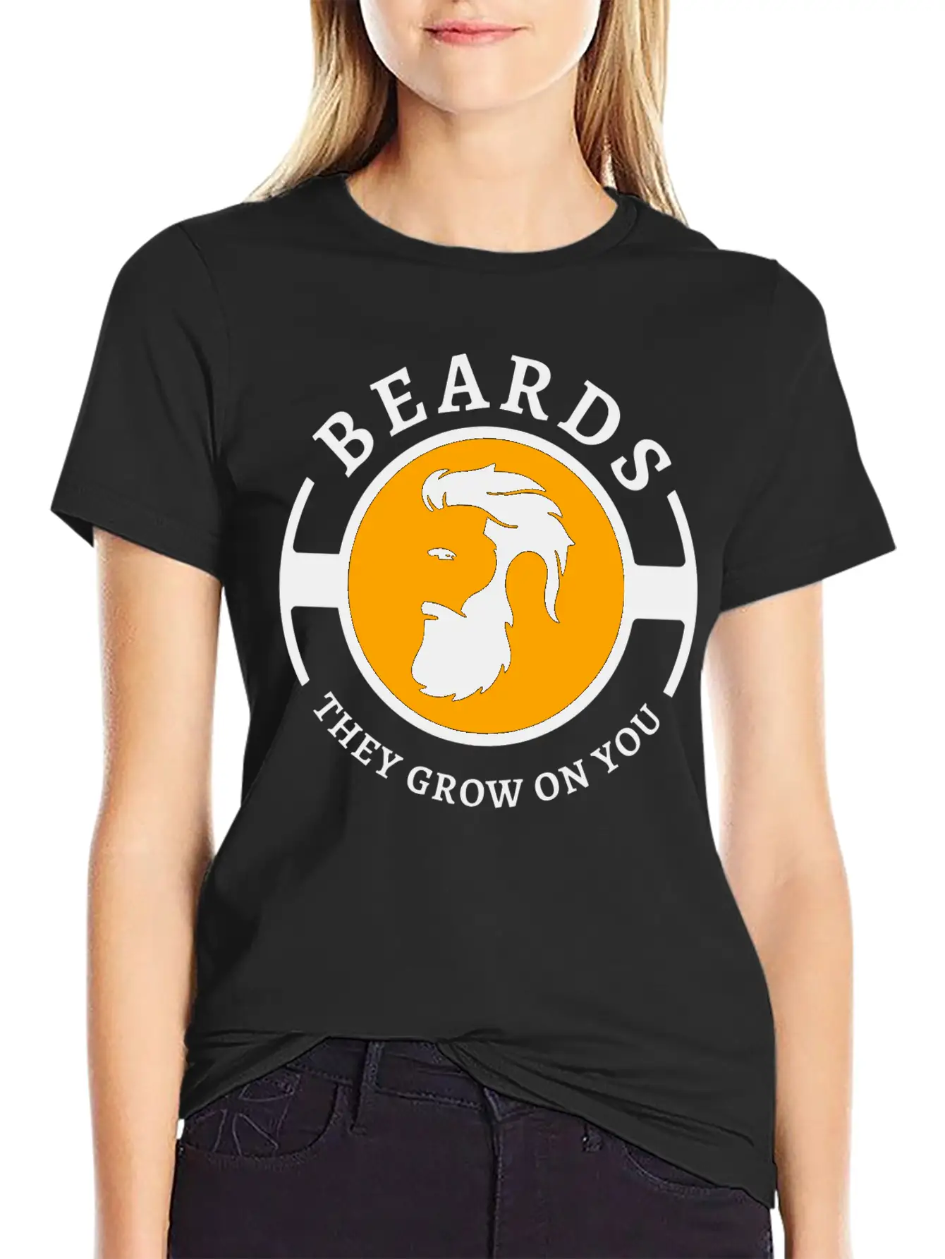 Beards, They Grow On You | Minimal Orange Design Unisex Short Sleeve Soft Cotton T-Shirt – Casual Everyday Wear