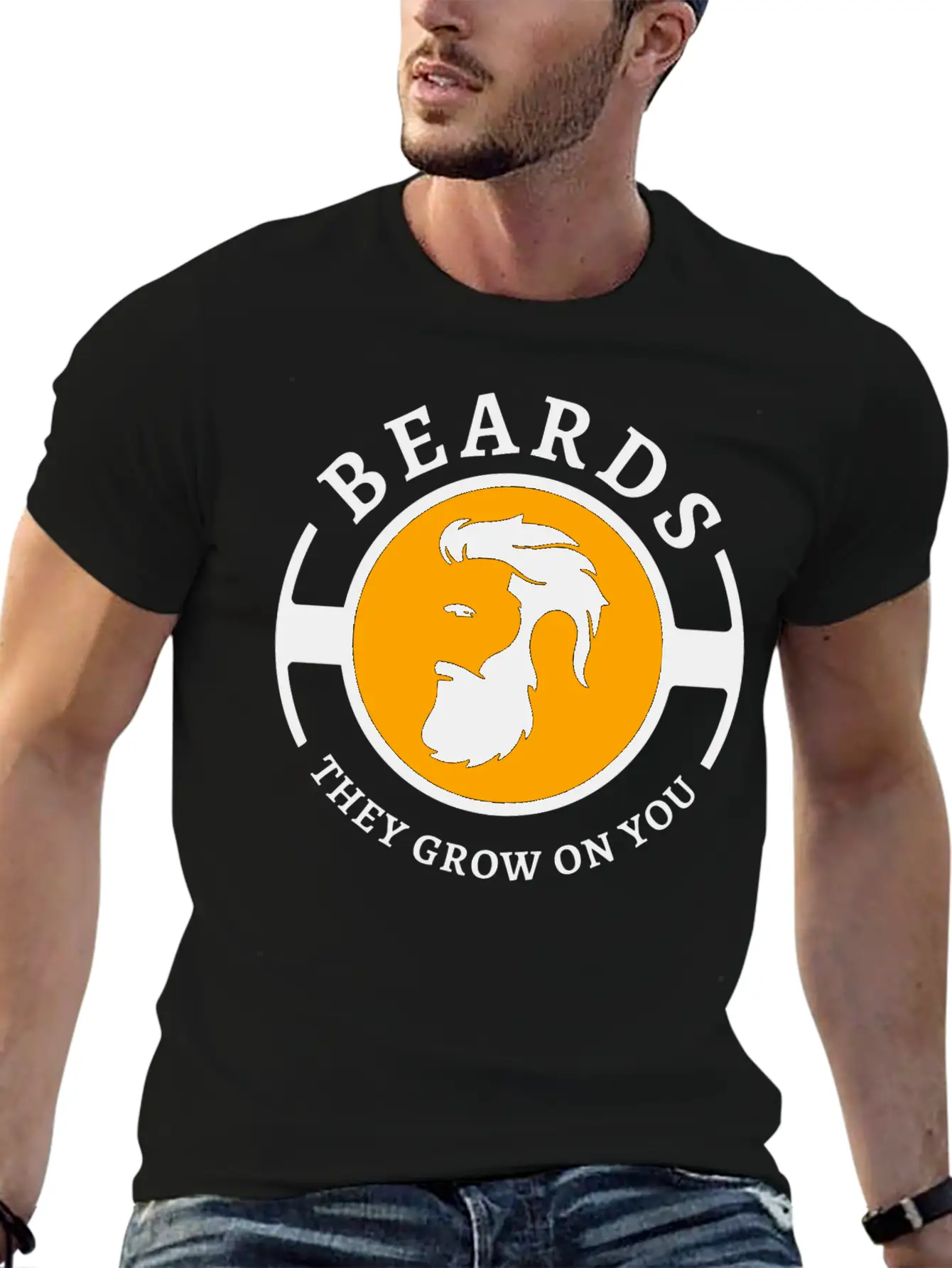 Beards, They Grow On You | Minimal Orange Design Unisex Short Sleeve Soft Cotton T-Shirt – Casual Everyday Wear