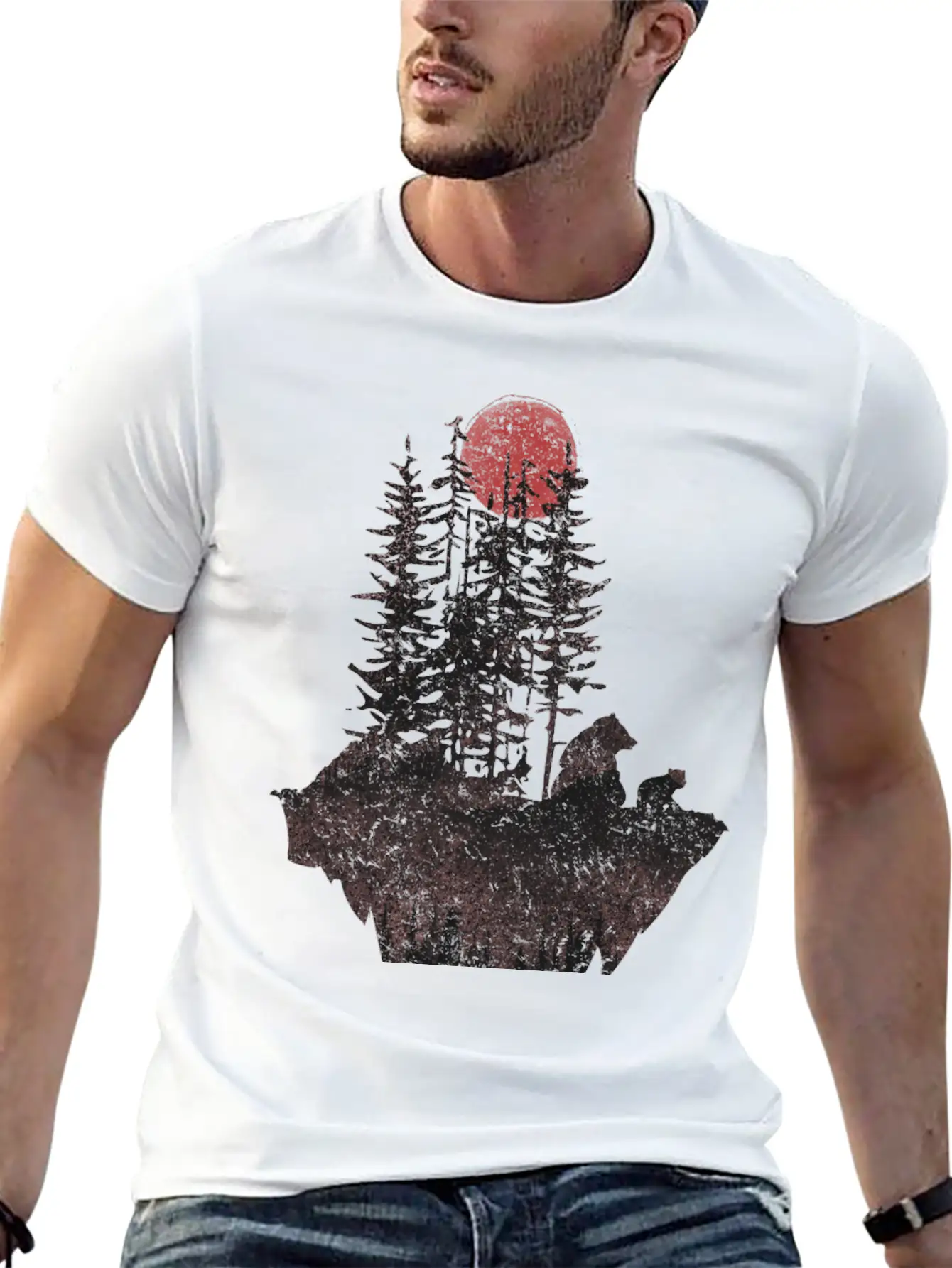 Bears And Moon Unisex Short Sleeve Soft Cotton T-Shirt – Casual Everyday Wear