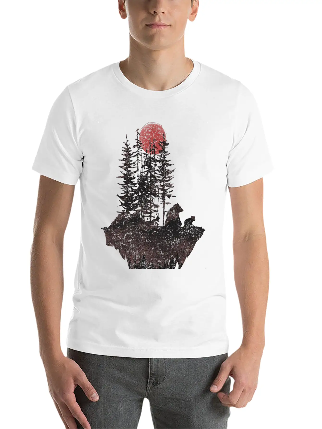 Bears And Moon Unisex Short Sleeve Soft Cotton T-Shirt – Casual Everyday Wear
