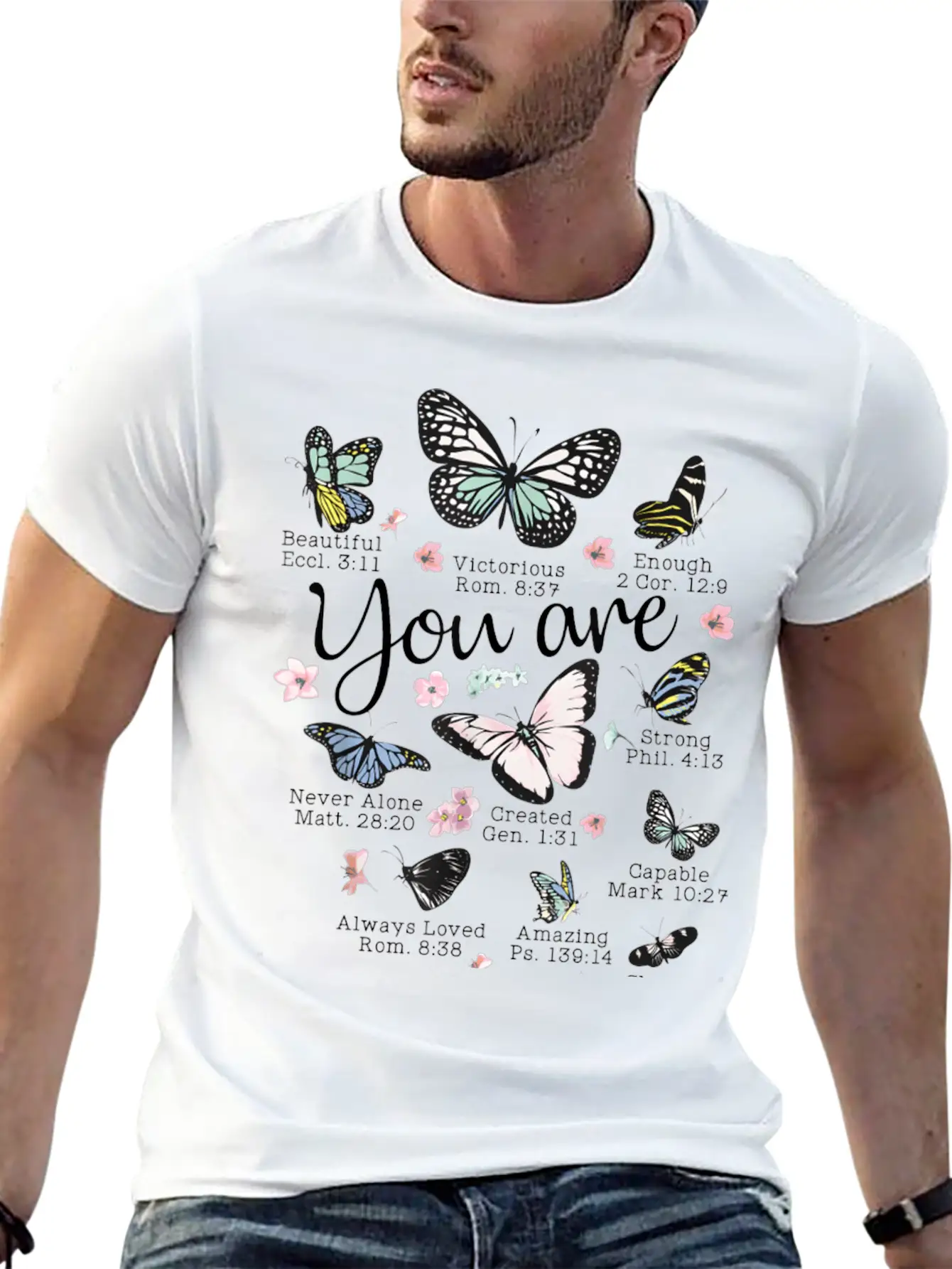 Beautiful Butterfly Bible Verse Religious Basic Graphic T-Shirt – Daily Comfort In Soft Cotton