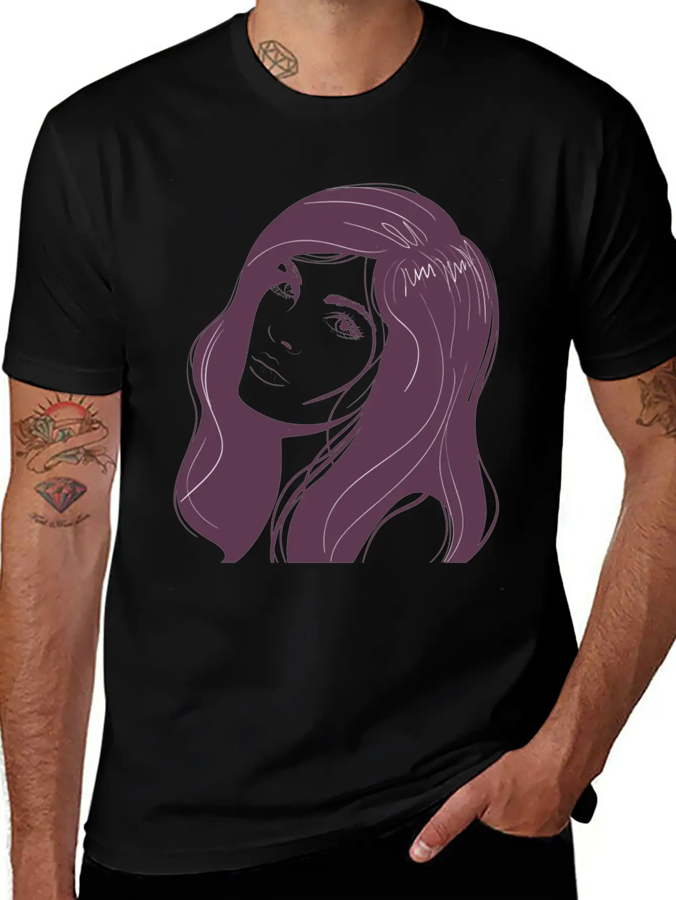 Beauty Girl Hair Painting Unisex Short Sleeve Soft Cotton T-Shirt – Casual Everyday Wear