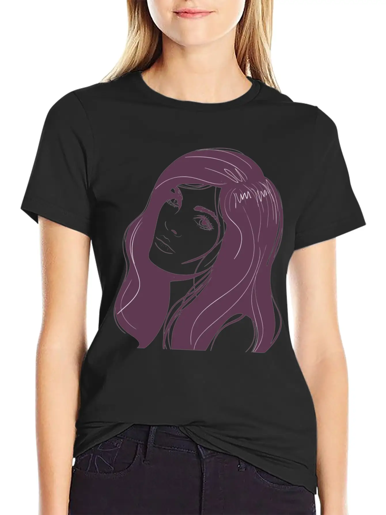 Beauty Girl Hair Painting Unisex Short Sleeve Soft Cotton T-Shirt – Casual Everyday Wear