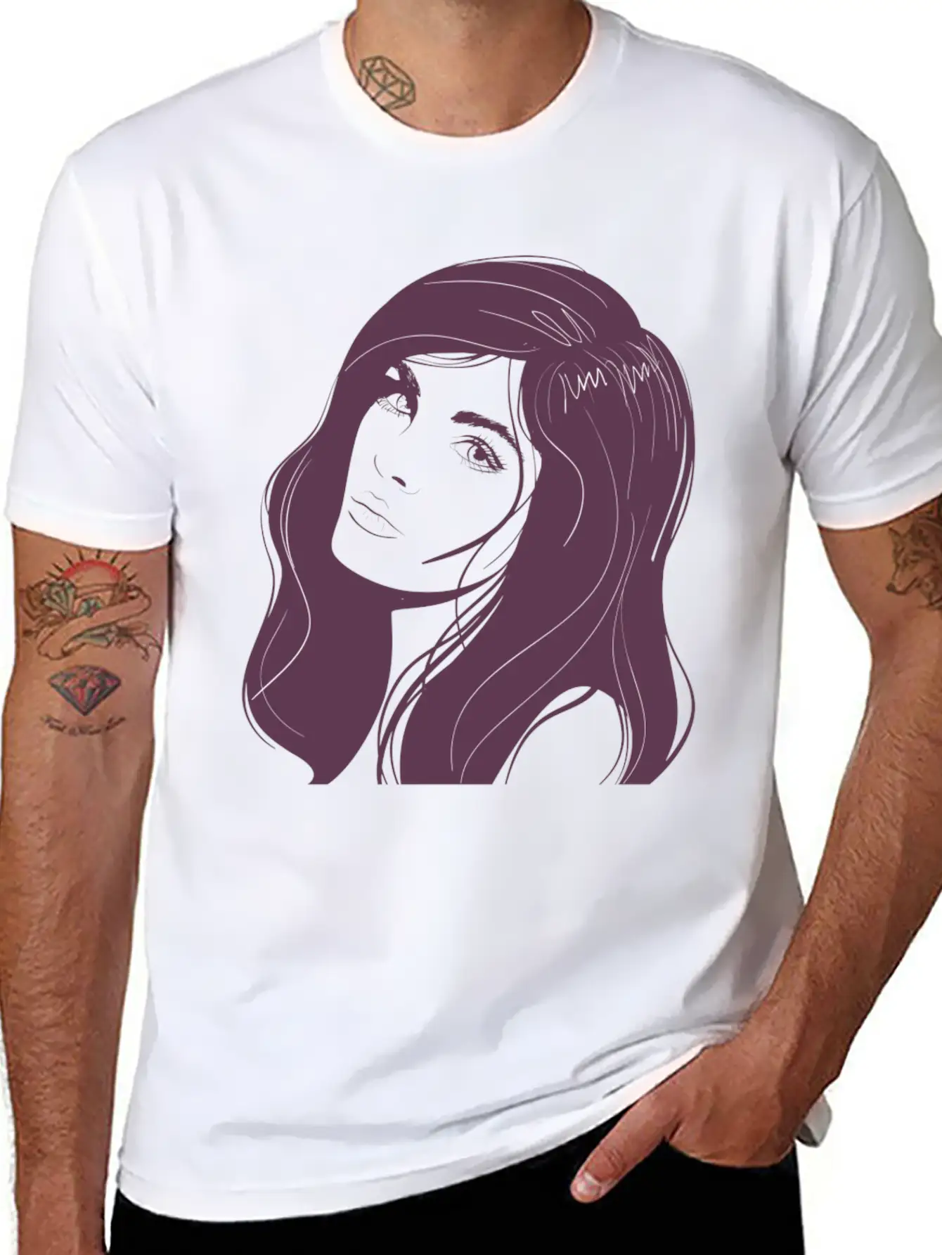 Beauty Girl Hair Painting Unisex Short Sleeve Soft Cotton T-Shirt – Casual Everyday Wear