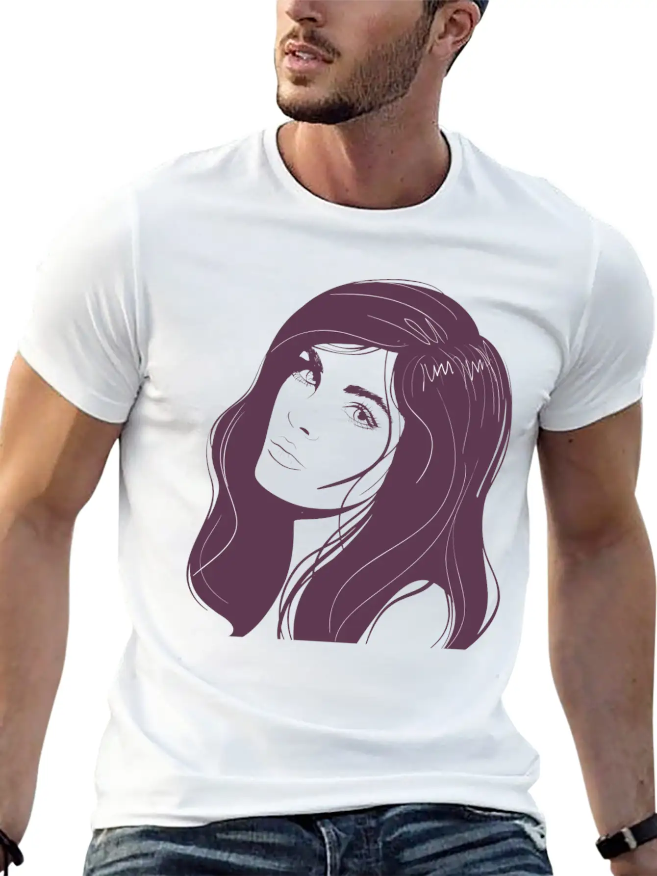 Beauty Girl Hair Painting Unisex Short Sleeve Soft Cotton T-Shirt – Casual Everyday Wear