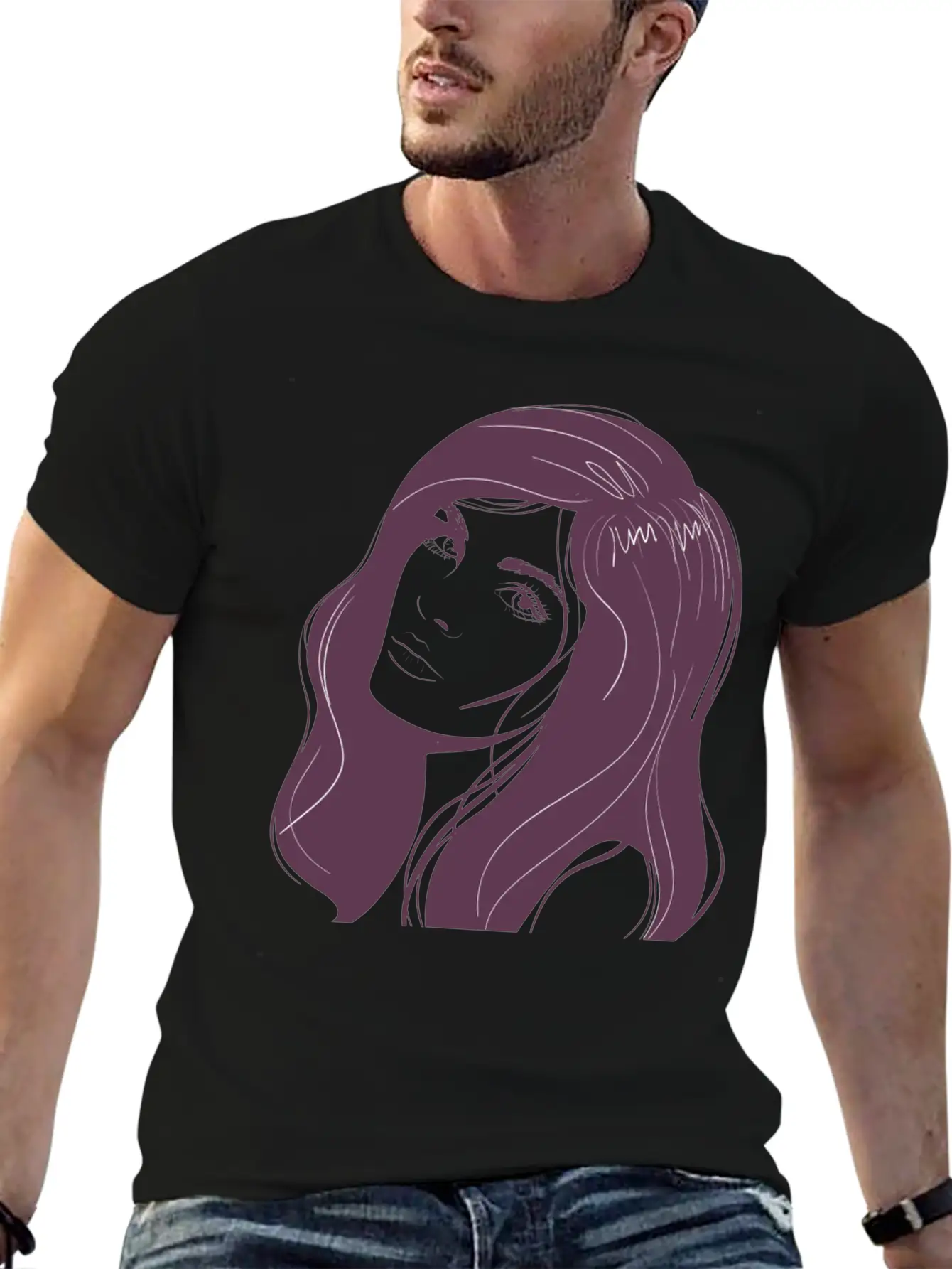 Beauty Girl Hair Painting Unisex Short Sleeve Soft Cotton T-Shirt – Casual Everyday Wear
