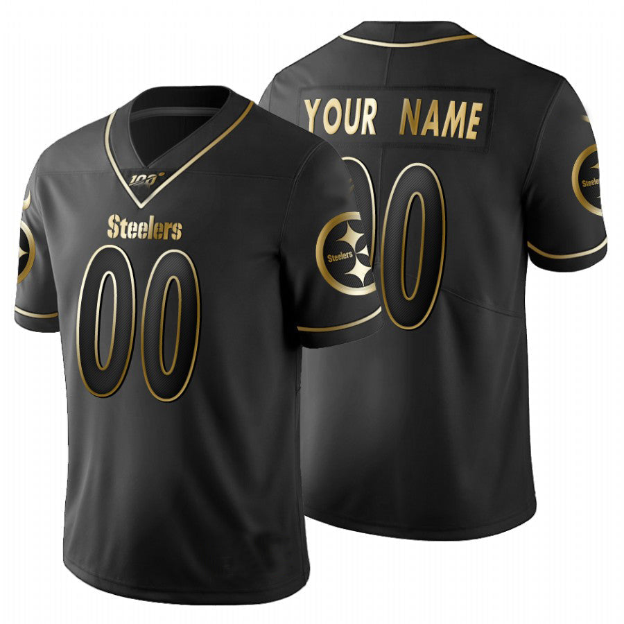 Custom1 Pittsburgh Steelers Black Golden Limited 100 Jerseys Stitched American Football Jerseys