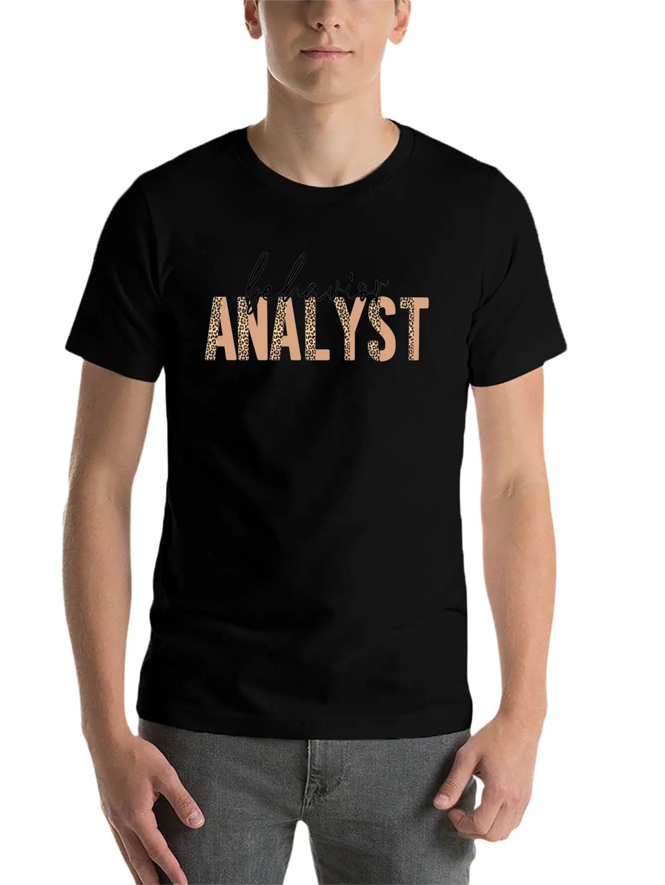 Behavior Analyst Leopard Letter Basic Graphic T-Shirt – Daily Comfort In Soft Cotton