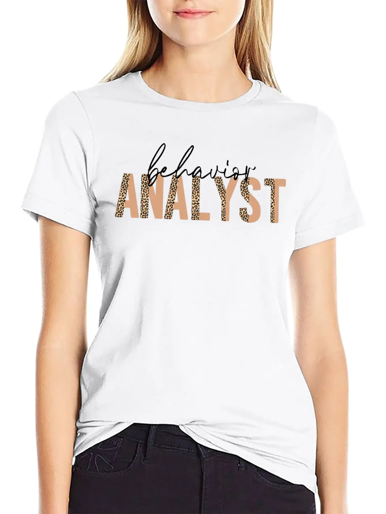 Behavior Analyst Leopard Letter Basic Graphic T-Shirt – Daily Comfort In Soft Cotton
