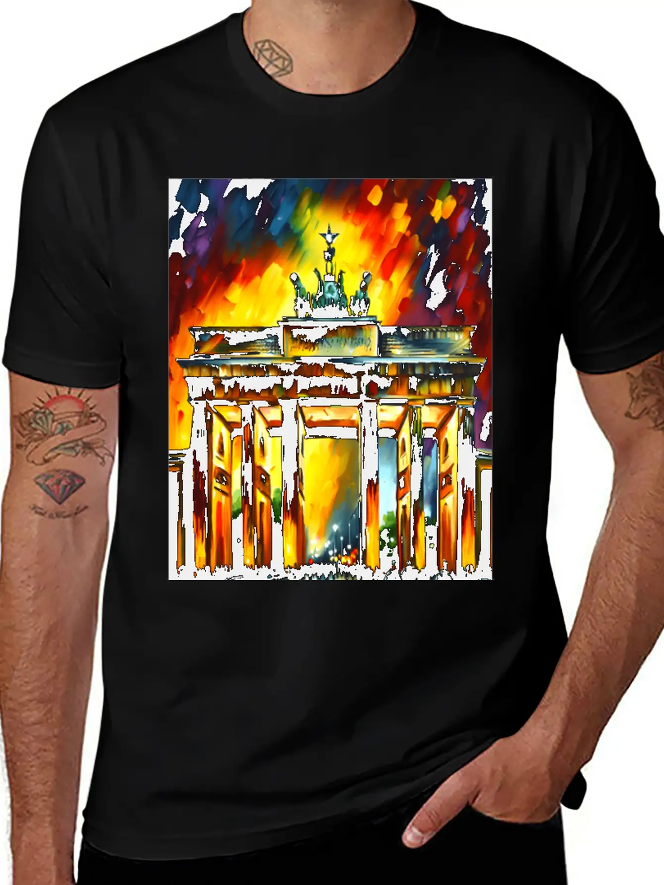 Berlin Brandenburg Gate Oil Spatula Painting Style Stylish Everyday T-Shirt – Unisex Basic Cotton Tee