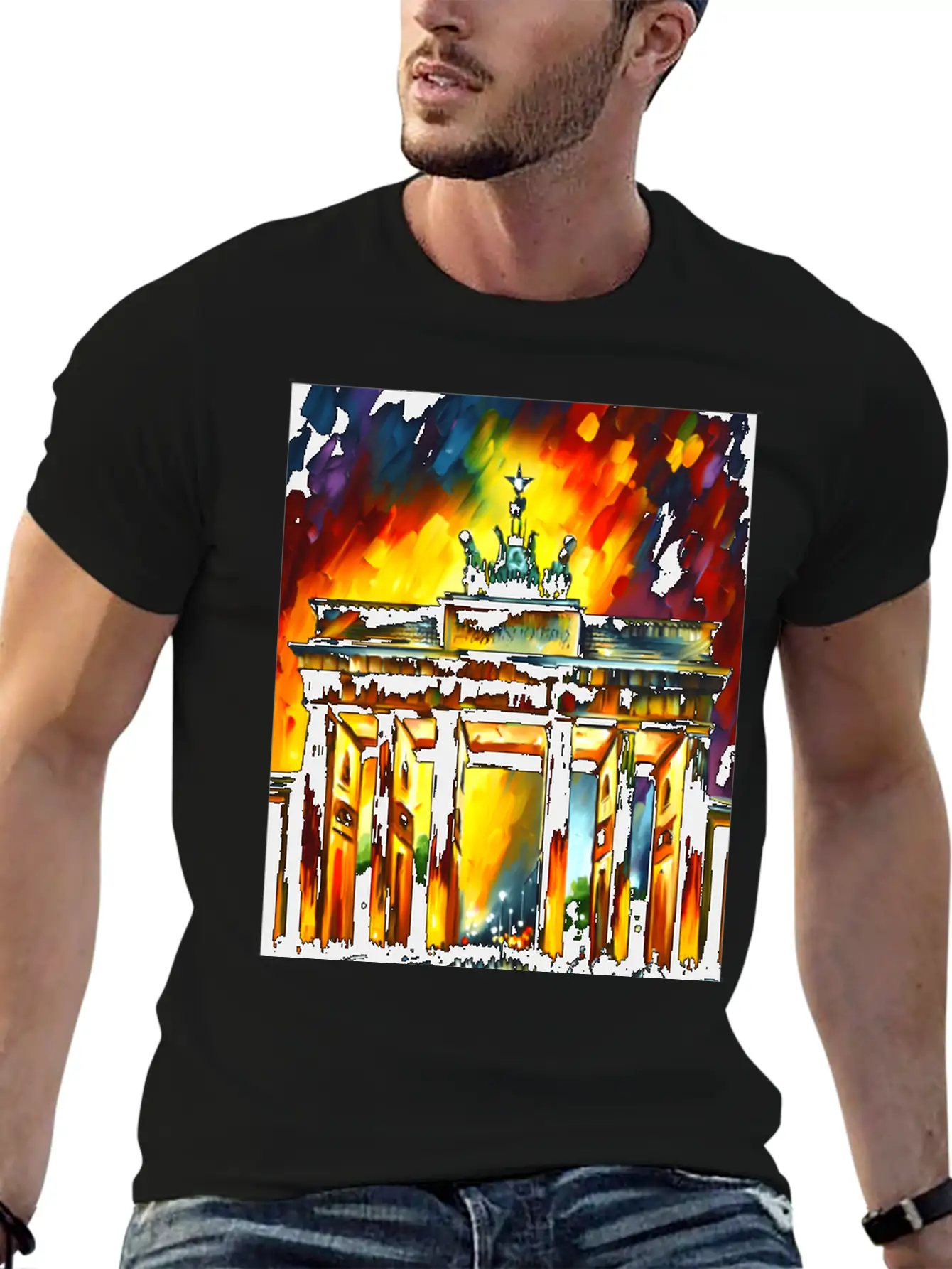 Berlin Brandenburg Gate Oil Spatula Painting Style Stylish Everyday T-Shirt – Unisex Basic Cotton Tee