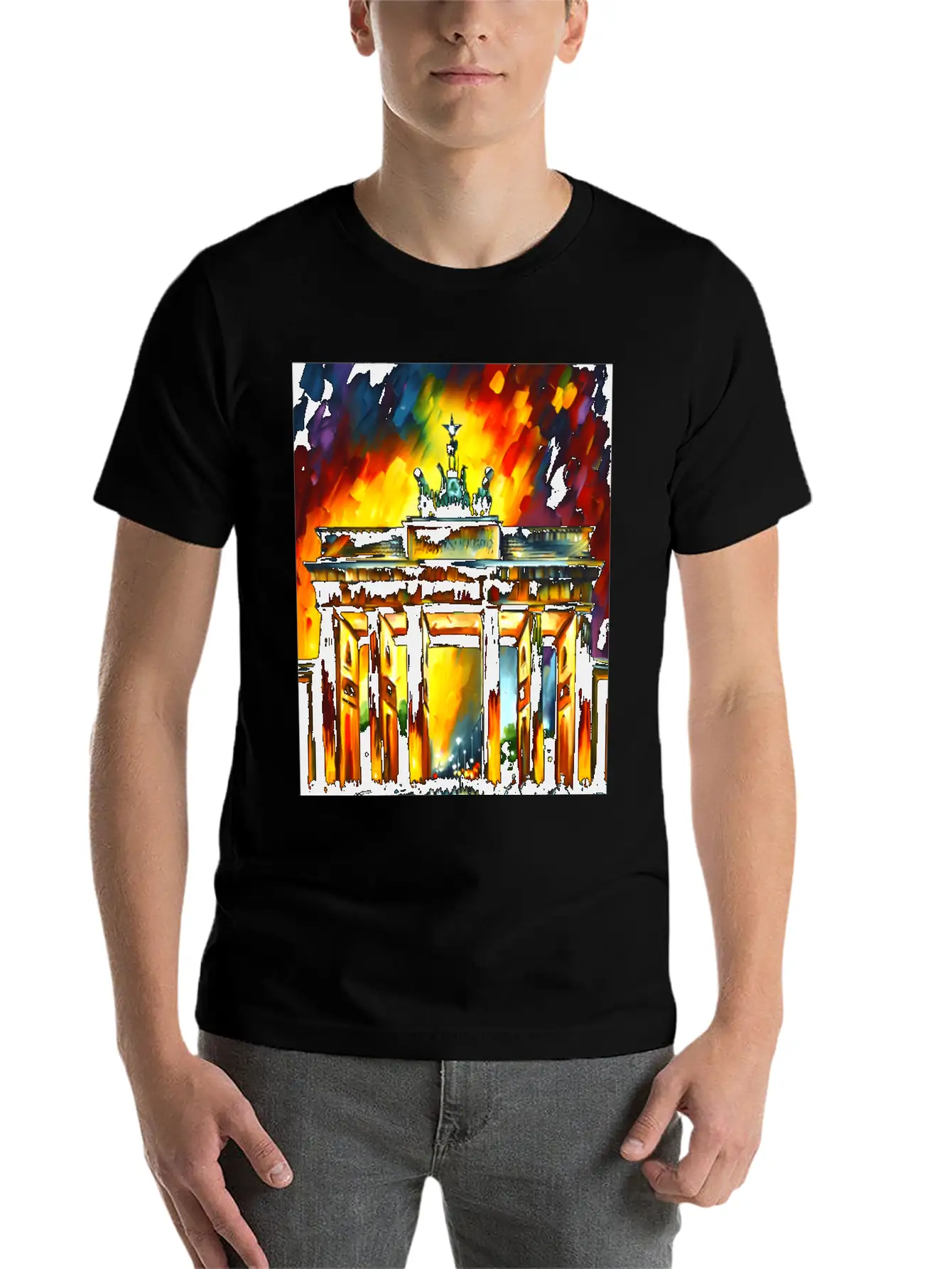 Berlin Brandenburg Gate Oil Spatula Painting Style Stylish Everyday T-Shirt – Unisex Basic Cotton Tee