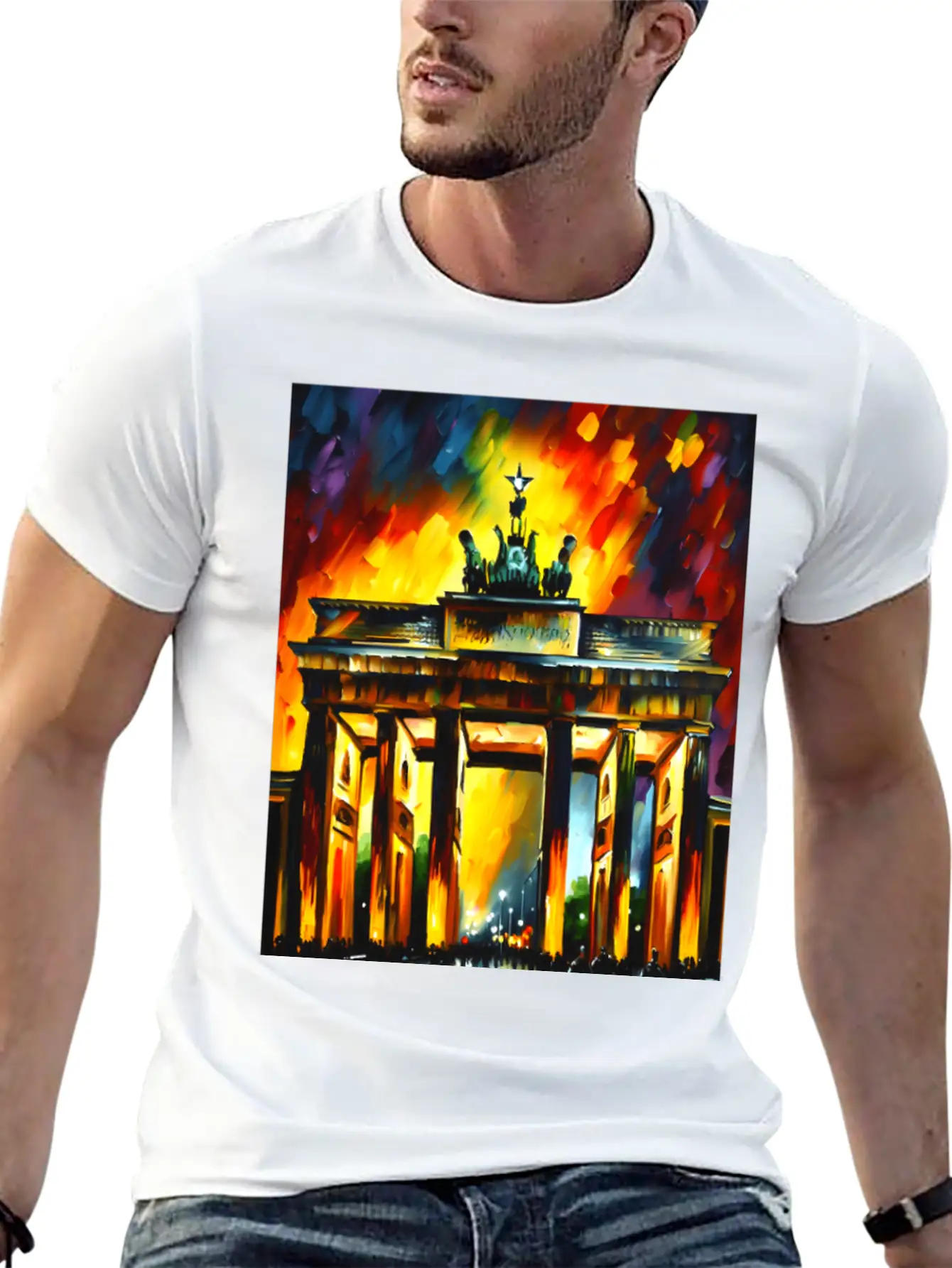 Berlin Brandenburg Gate Oil Spatula Painting Style Stylish Everyday T-Shirt – Unisex Basic Cotton Tee
