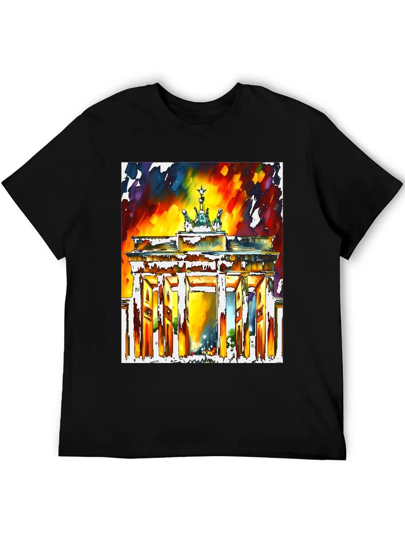Berlin Brandenburg Gate Oil Spatula Painting Style Stylish Everyday T-Shirt – Unisex Basic Cotton Tee